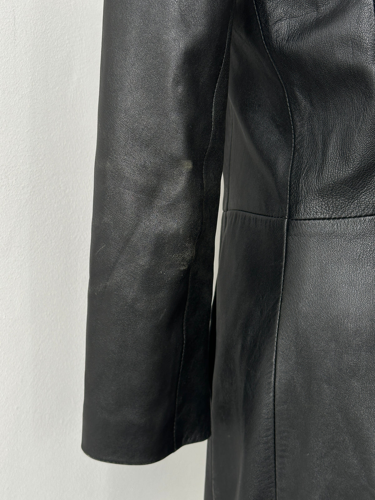 Vintage 1990s High Neck Concealed Placket Leather Trench Coat - XS-S