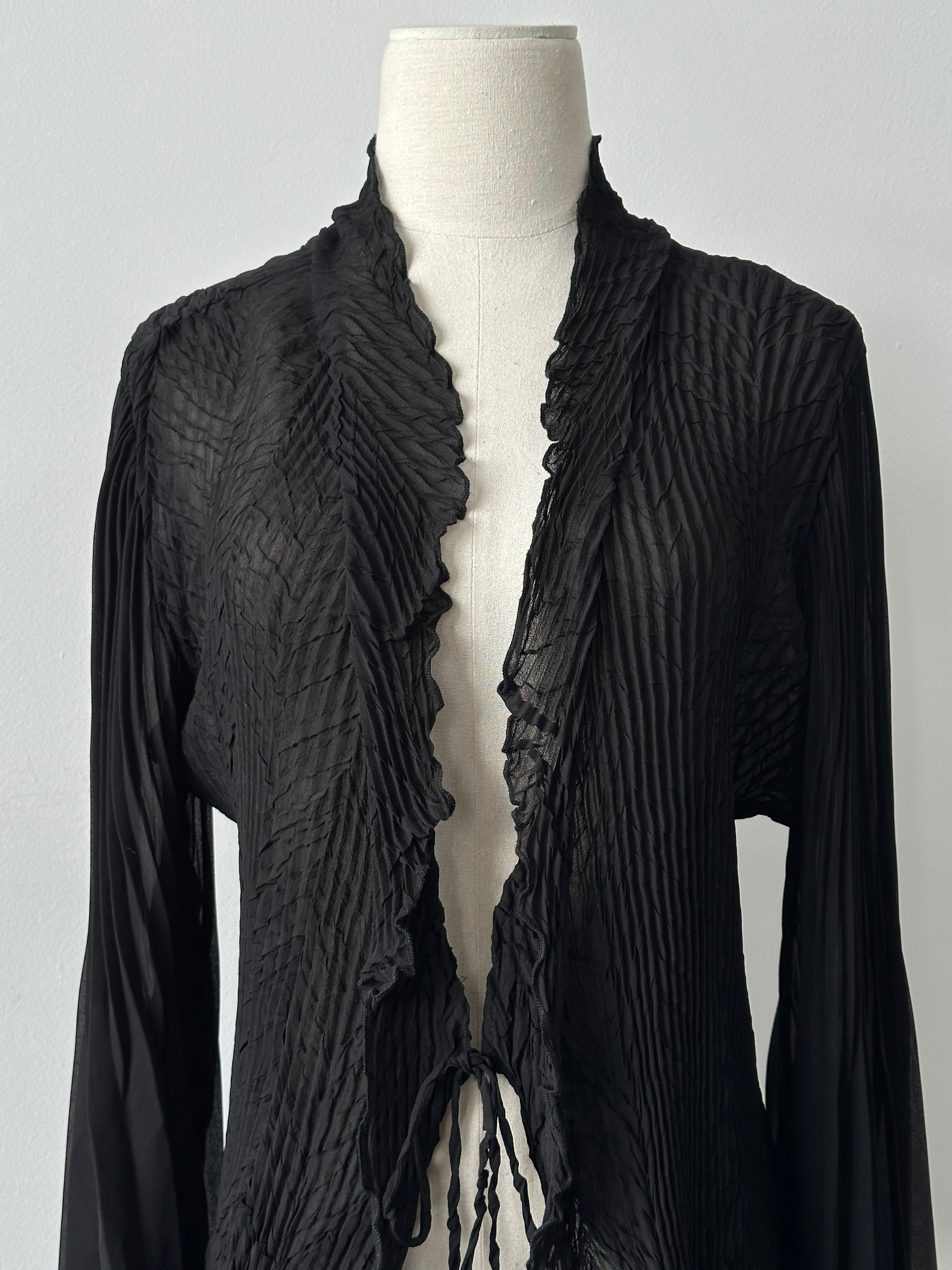 Vintage 2000s Tie Front Sheer Pleated Cardigan - M-L