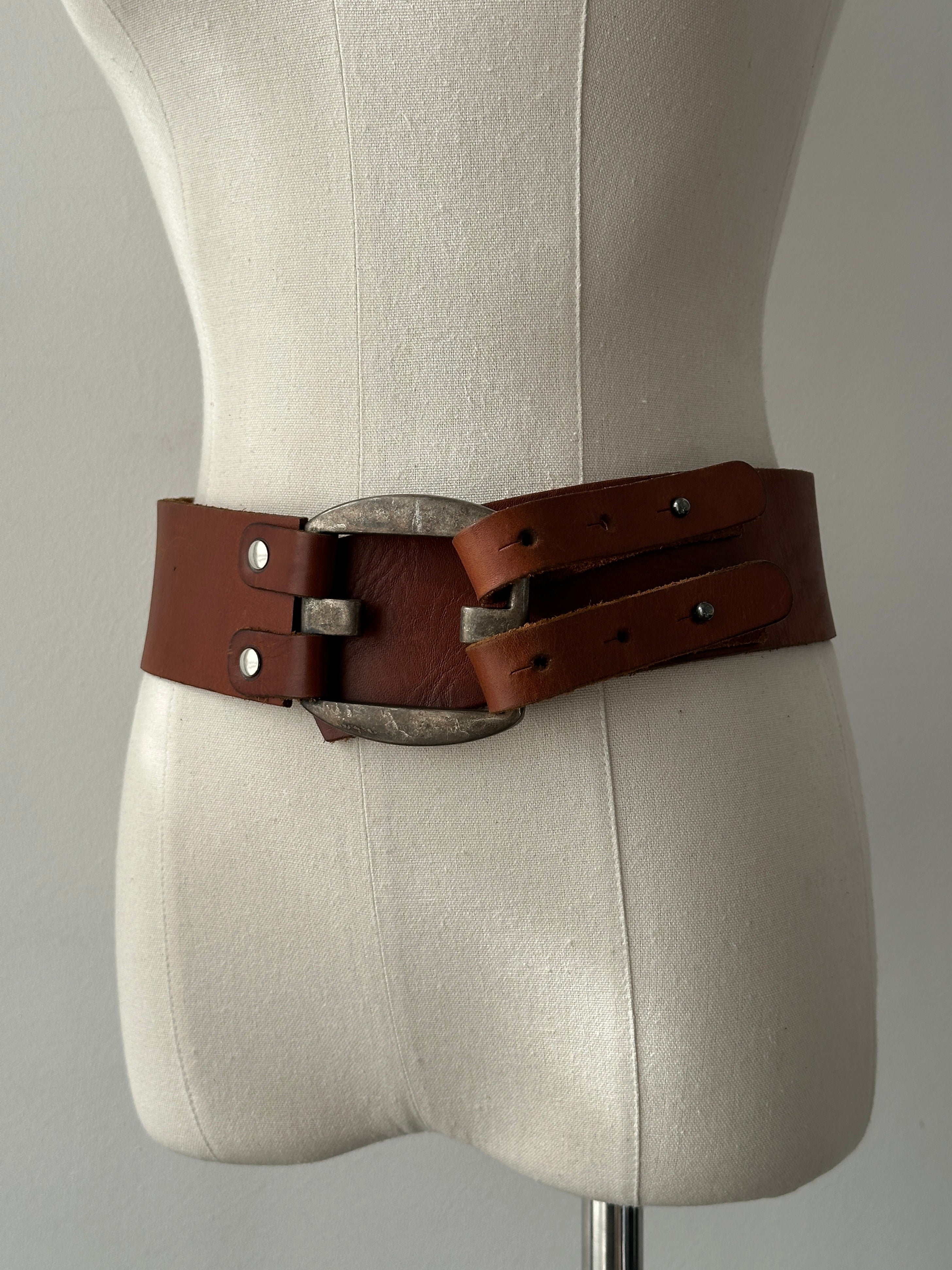 Vintage 1990s Leather Chunky Belt - W24-26