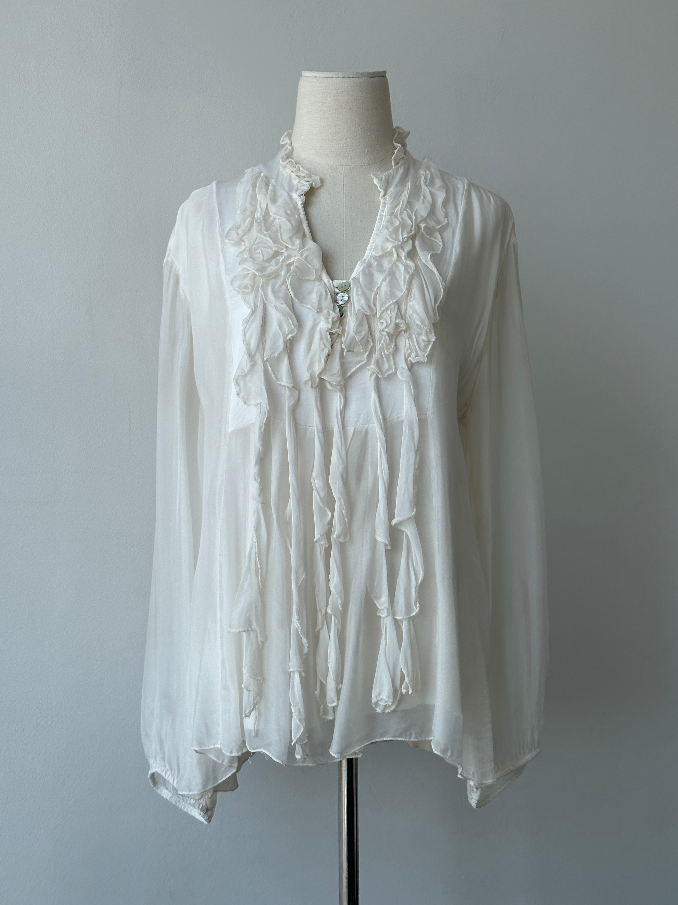 Italian Vintage 2000s Silk Ruffle Shirt - M