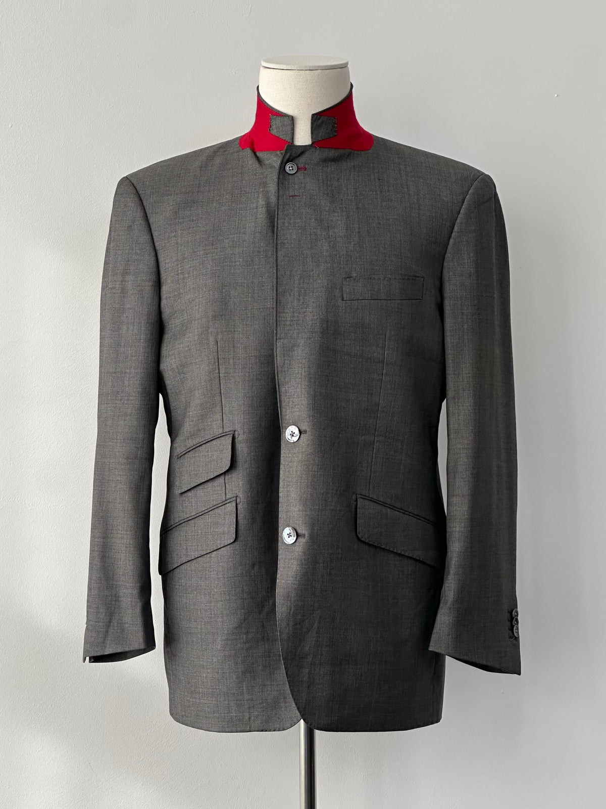 Loro Piana 1990s Pure Wool High Neck Contrast Collar Blazer - 40R
