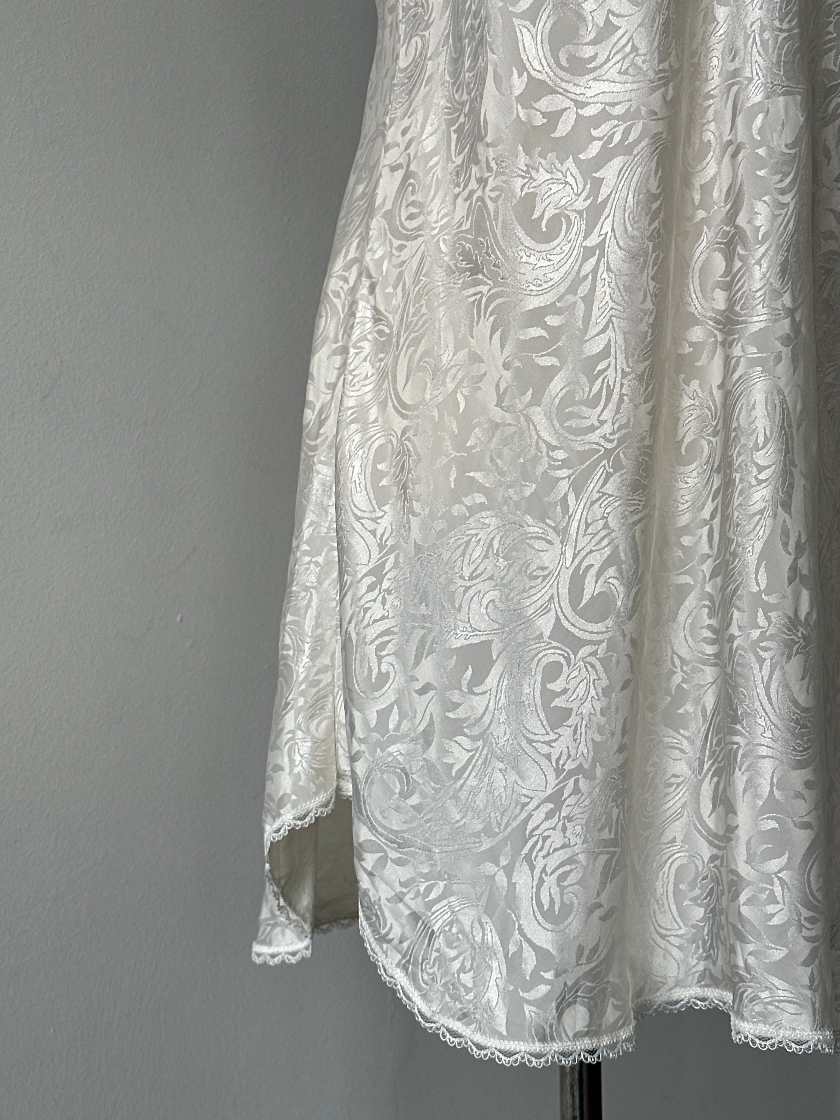 USA Vintage 1990s Satin Print Lace Midi Slip Dress - S-M