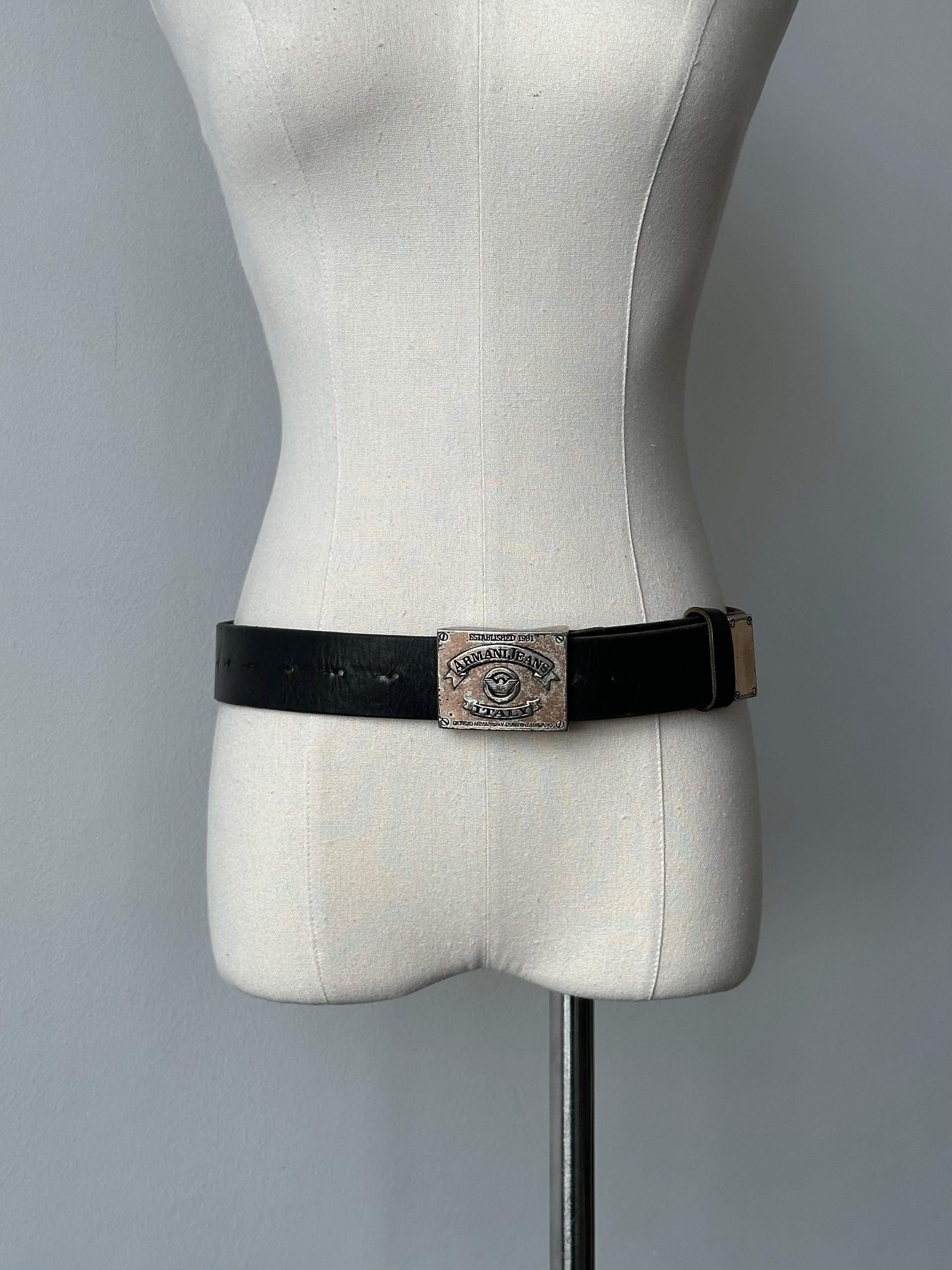 Armani Jeans 1990s Logo Buckle Leather Belt - W24-32