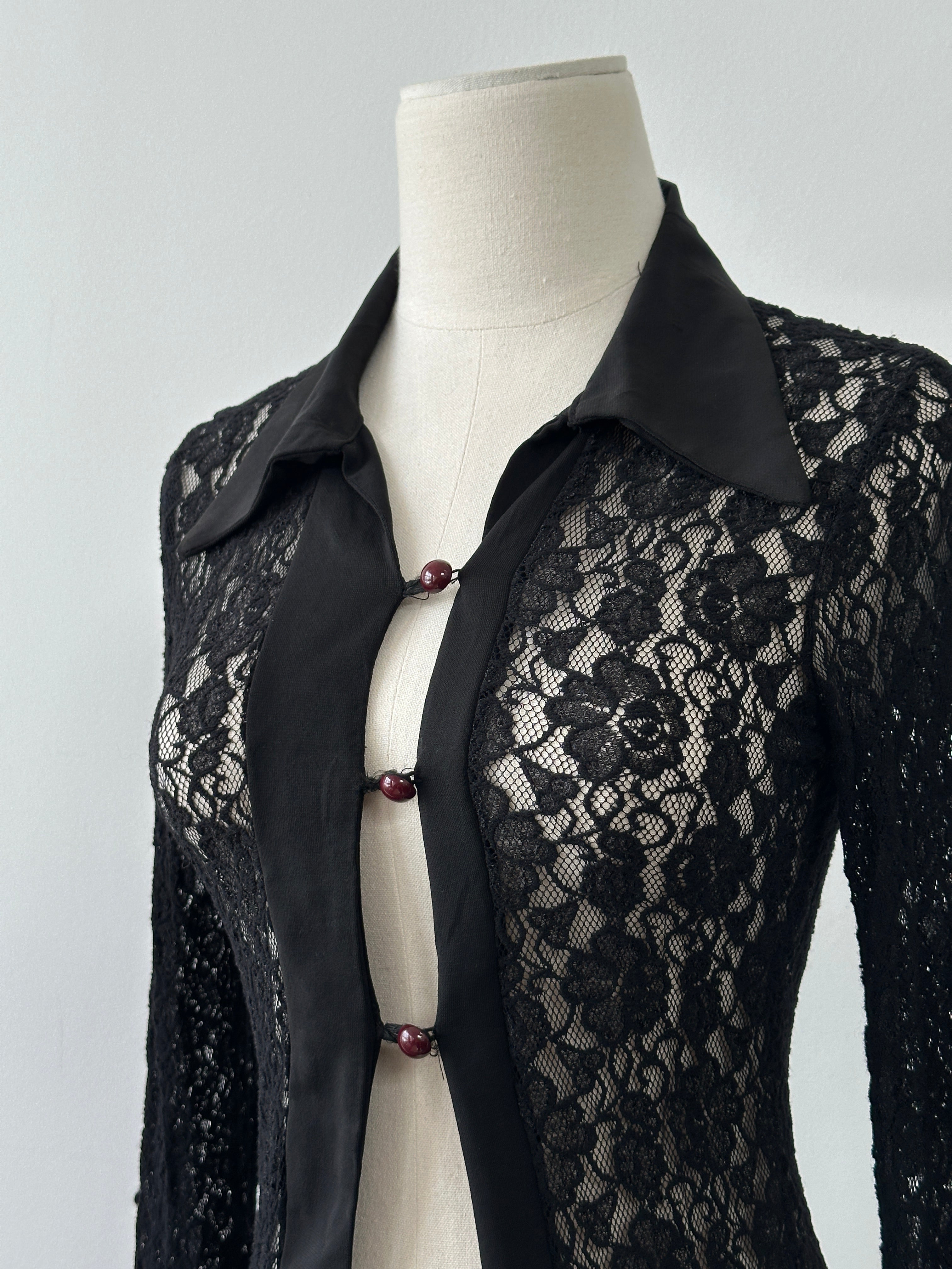 Italian Vintage 2000s Lace Flute Sleeve Open Front Shirt - S