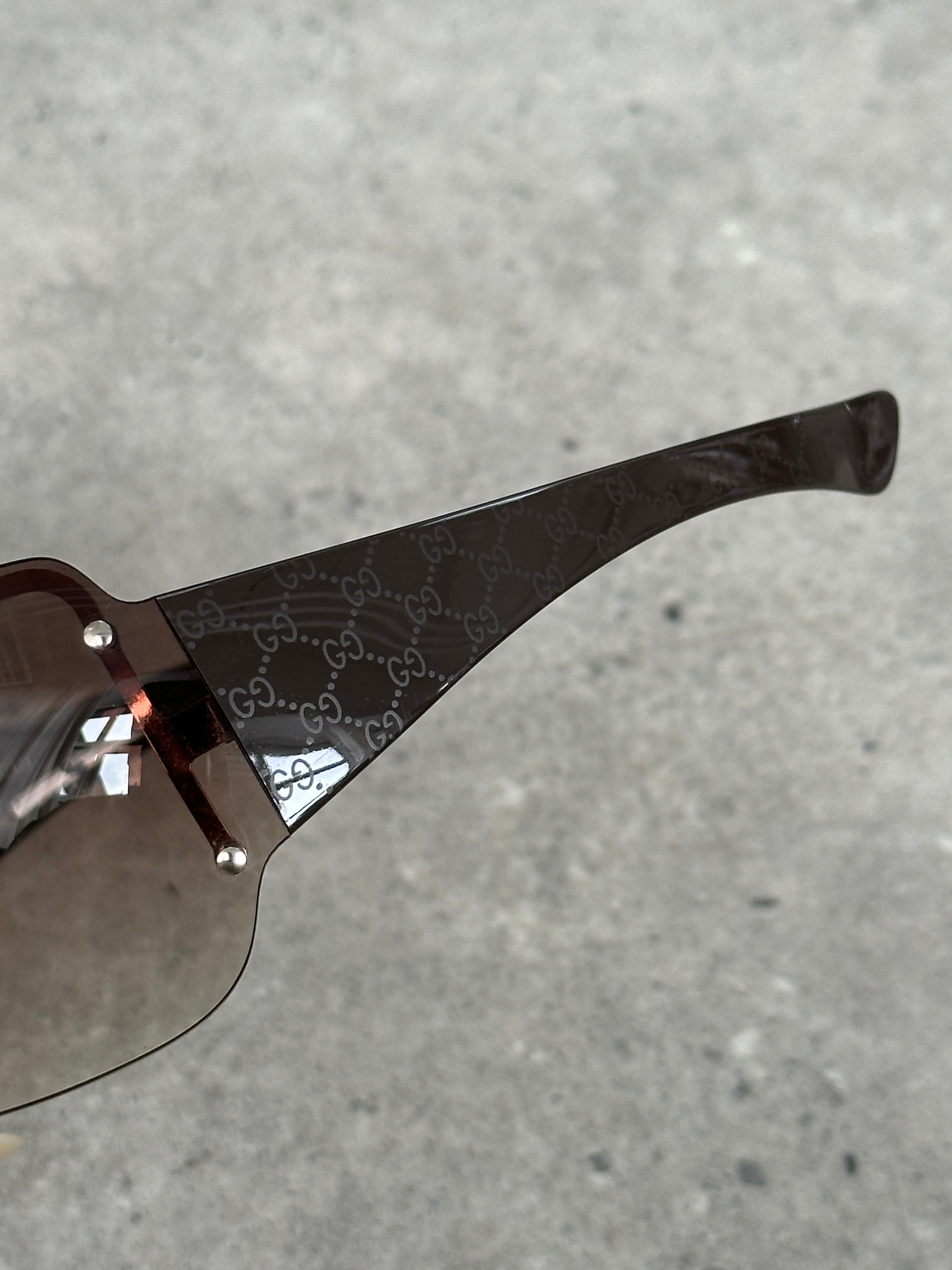 Gucci 2000s Tom Ford Era Oversized Shield Monogram Sunglasses