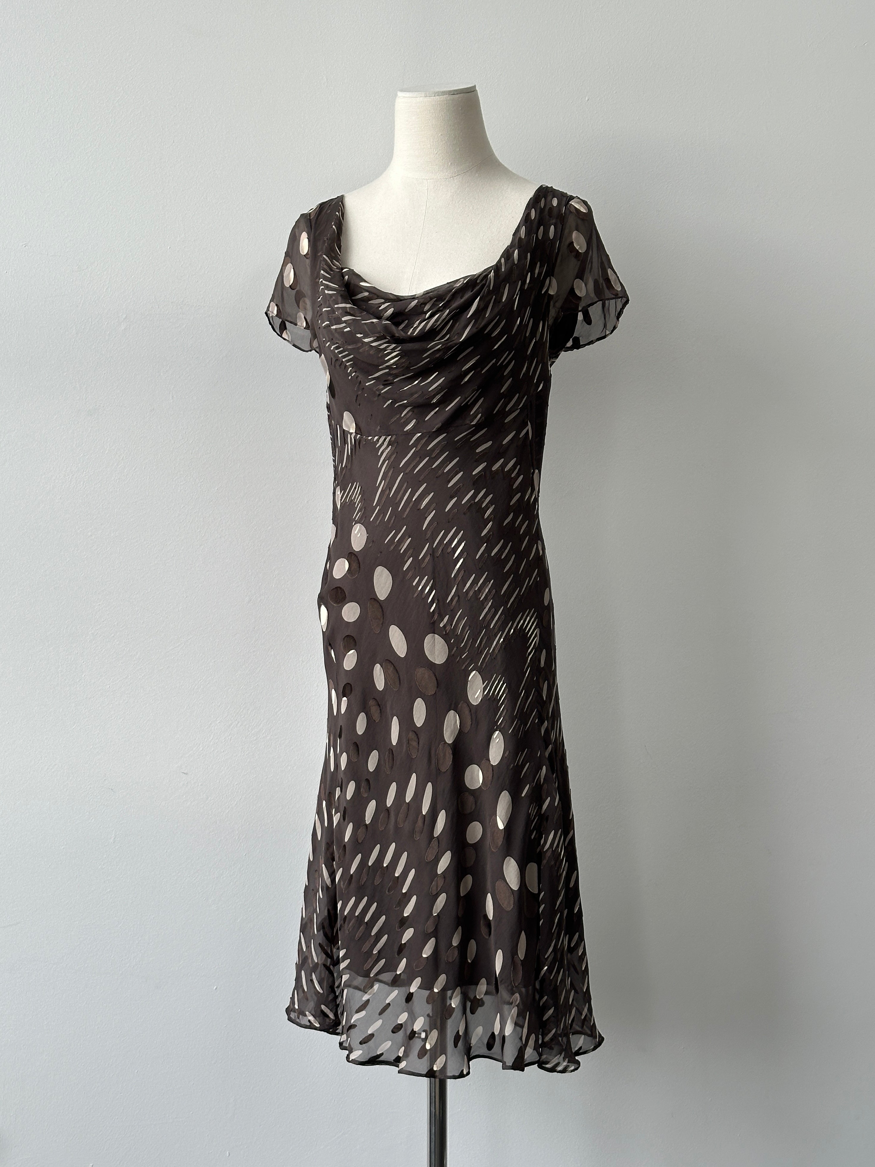 Vintage 2000s Silk Printed Cowl Midi Dress - S-M
