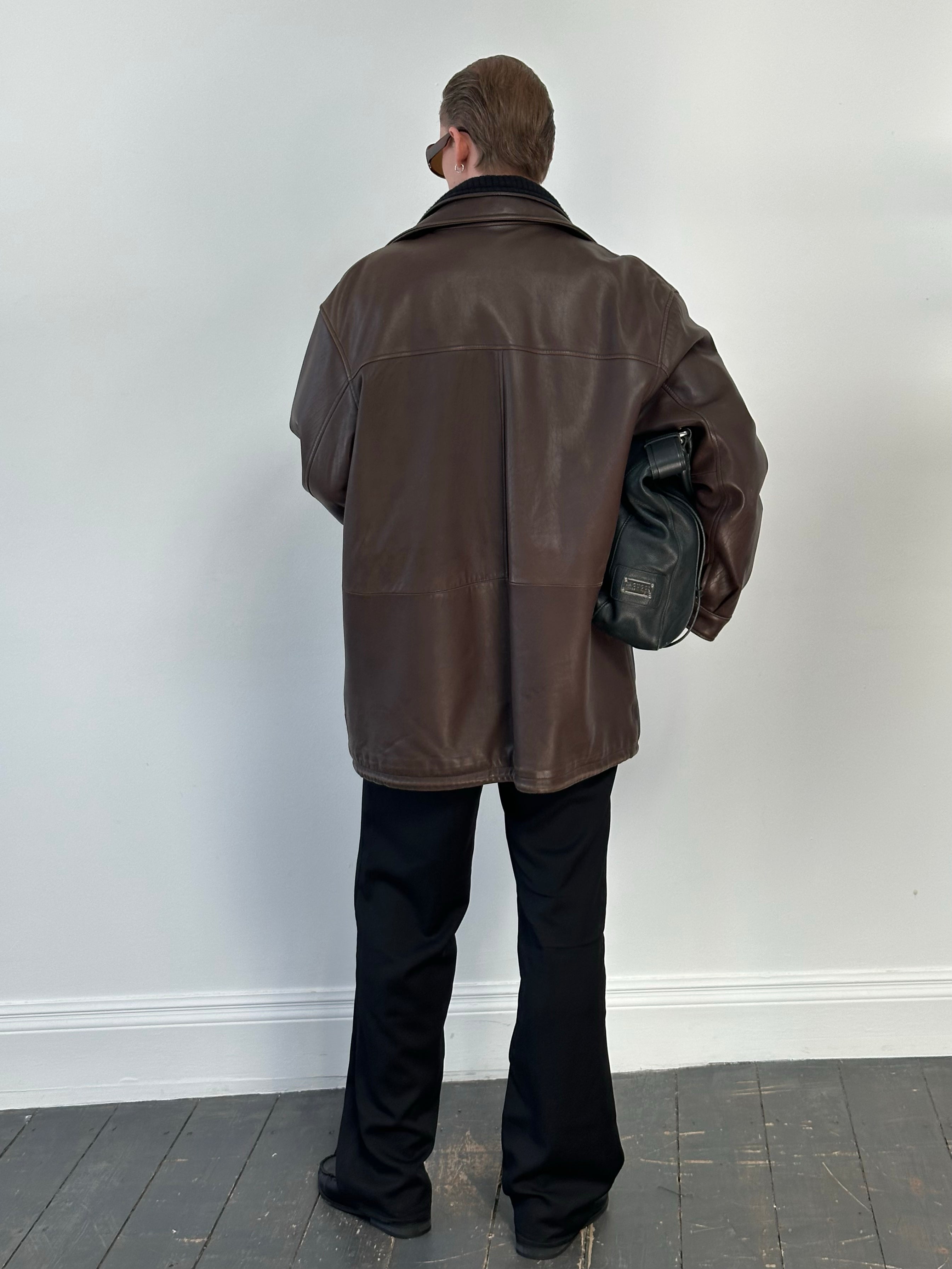 Vintage 1990s Leather Funnel Neck Jacket - XL