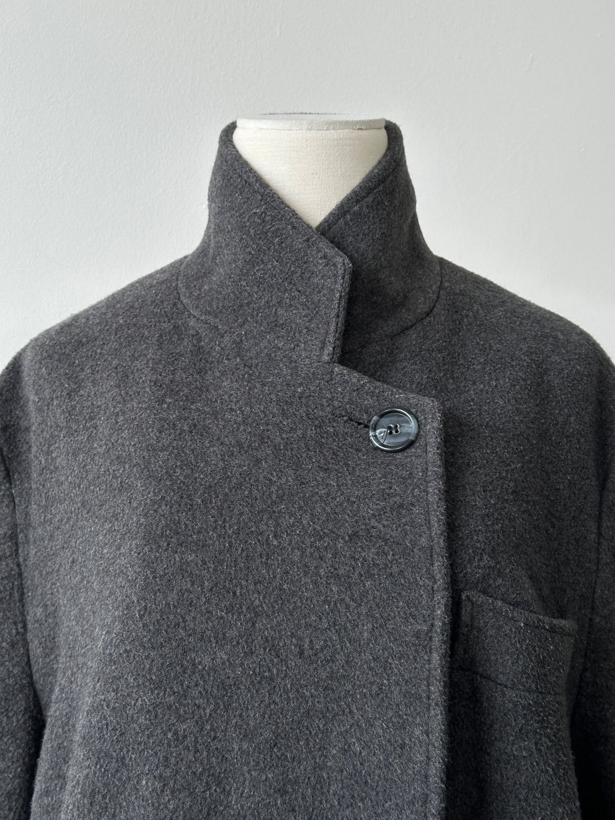 British Vintage 1990s Wool High Neck Double Breasted Coat - L