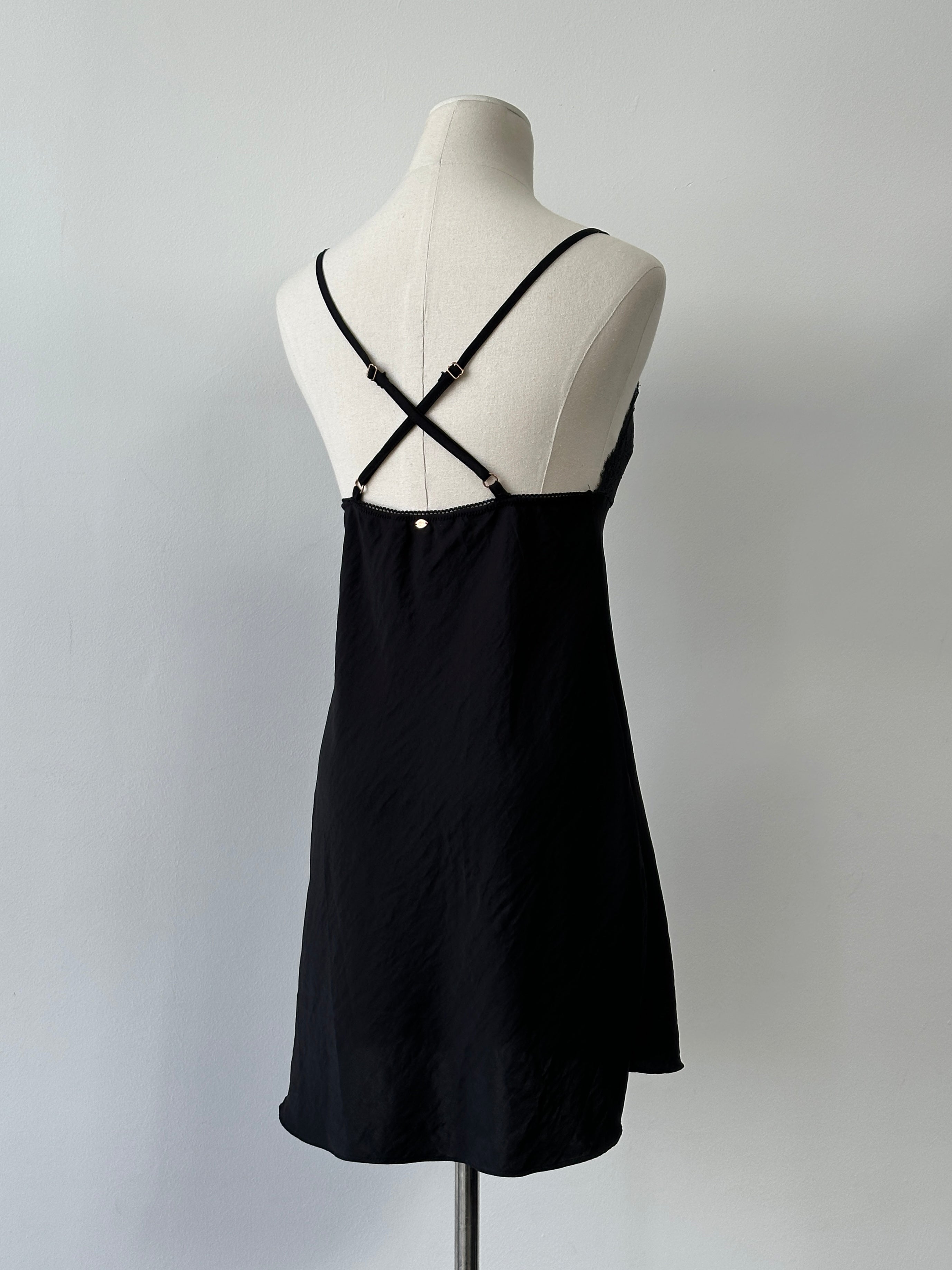 Vintage 2000s Lace Panel Satin Mini Dress - S