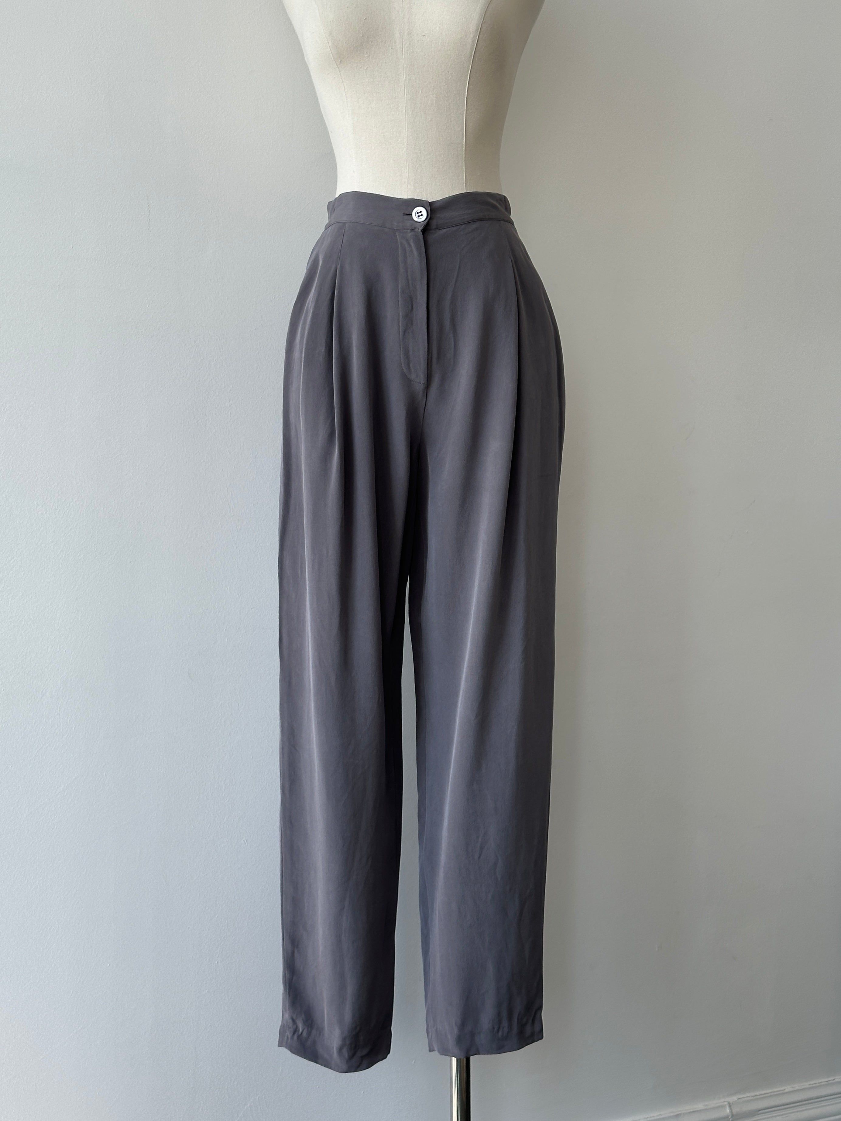Vintage 1990s Pure Silk Tapered Leg Tailored Trousers - W25