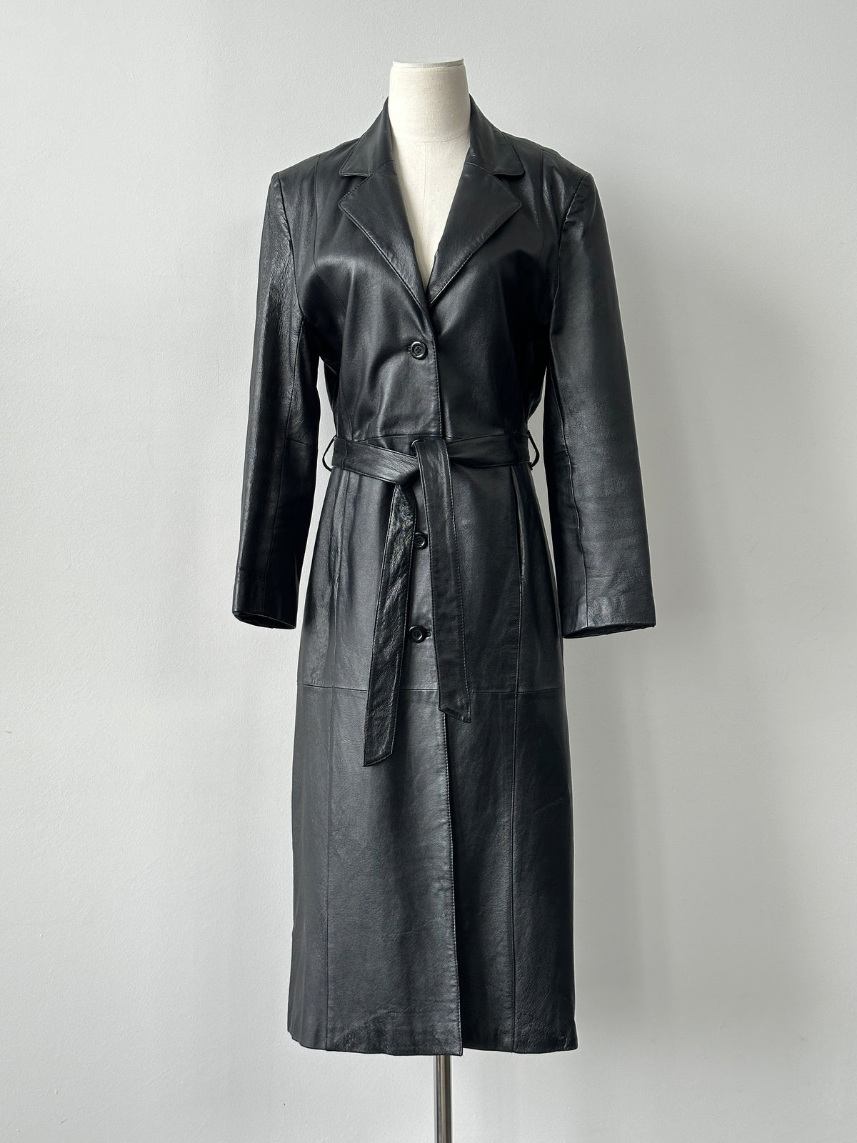 Vintage 1990s Belted Leather Trench Coat - M
