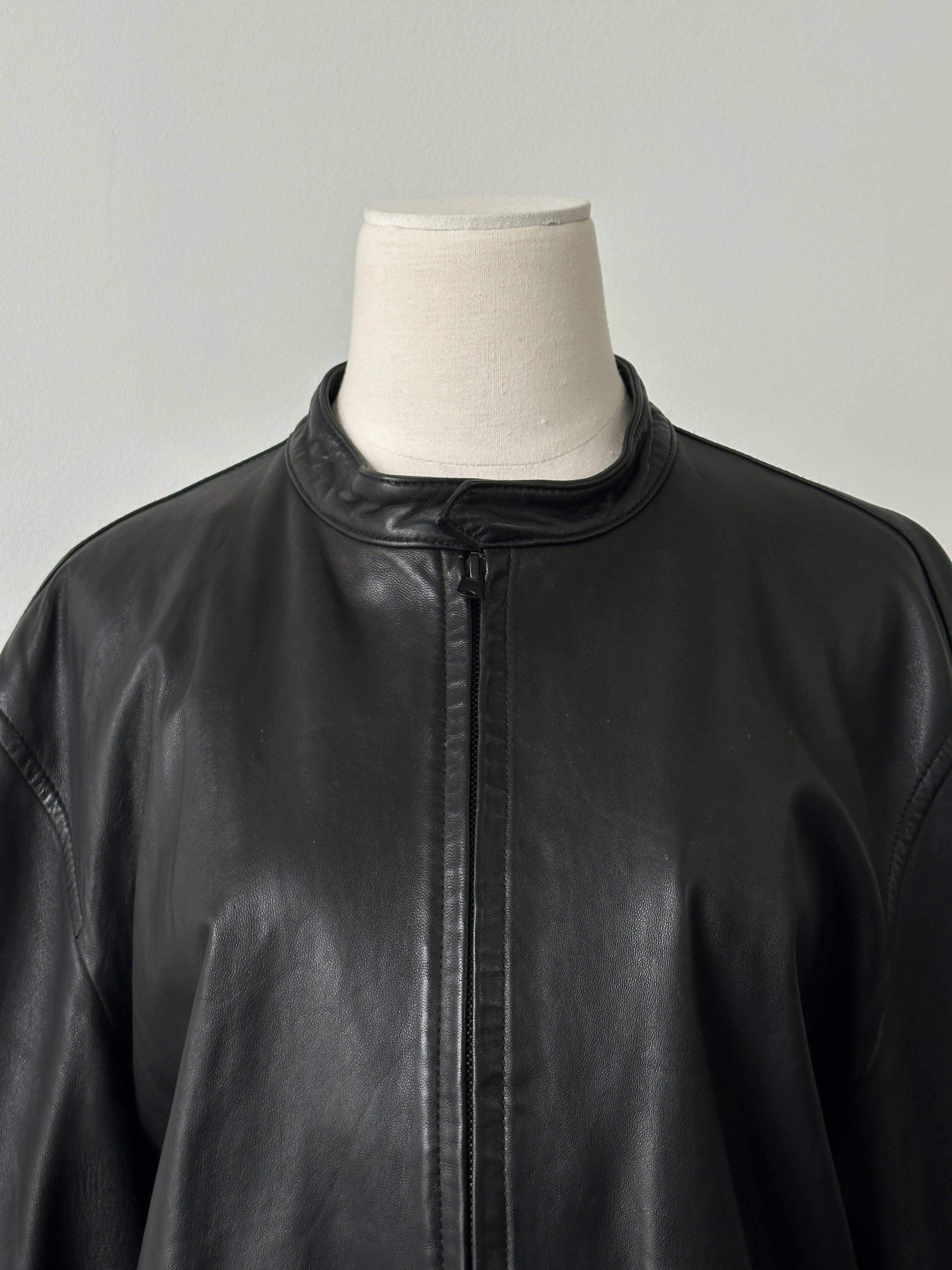 DKNY 1990s Minimal Smooth Leather Jacket - XL