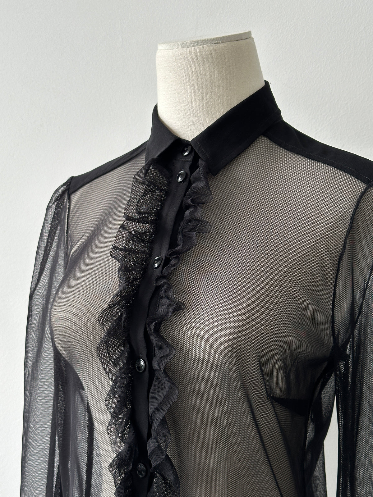 Vintage 2000s Sheer Ruffle Shirt - S