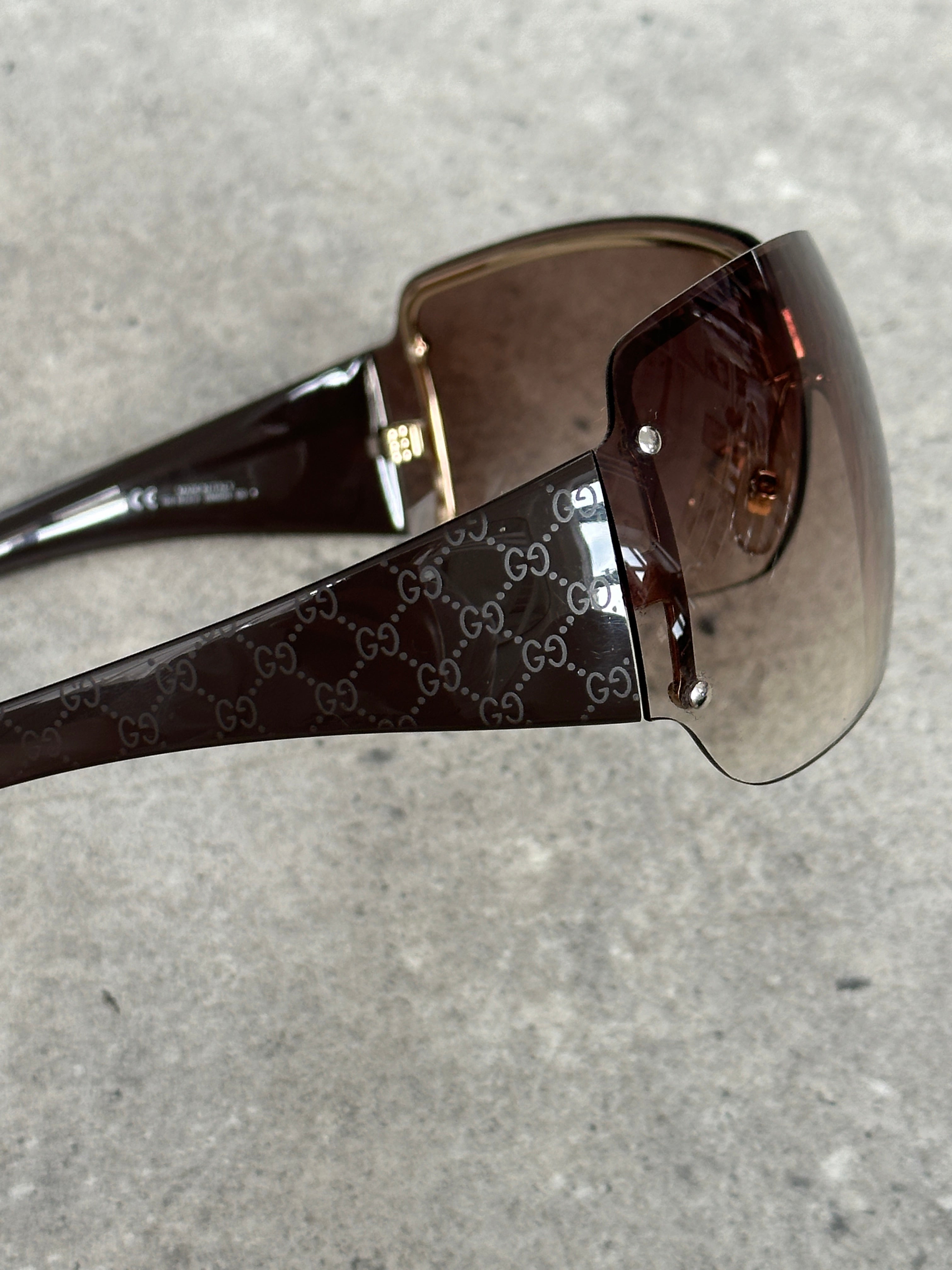Gucci 2000s Tom Ford Era Oversized Shield Monogram Sunglasses