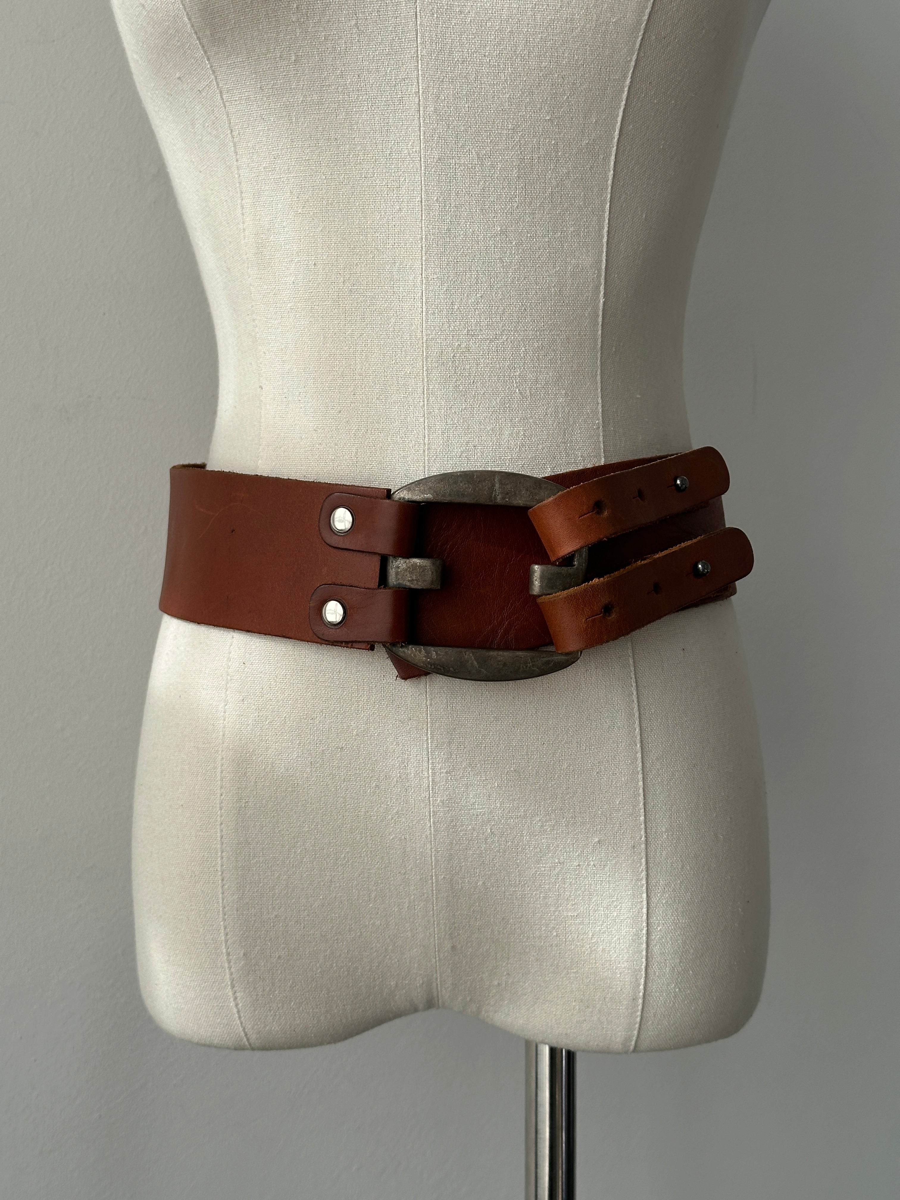 Vintage 1990s Leather Chunky Belt - W24-26