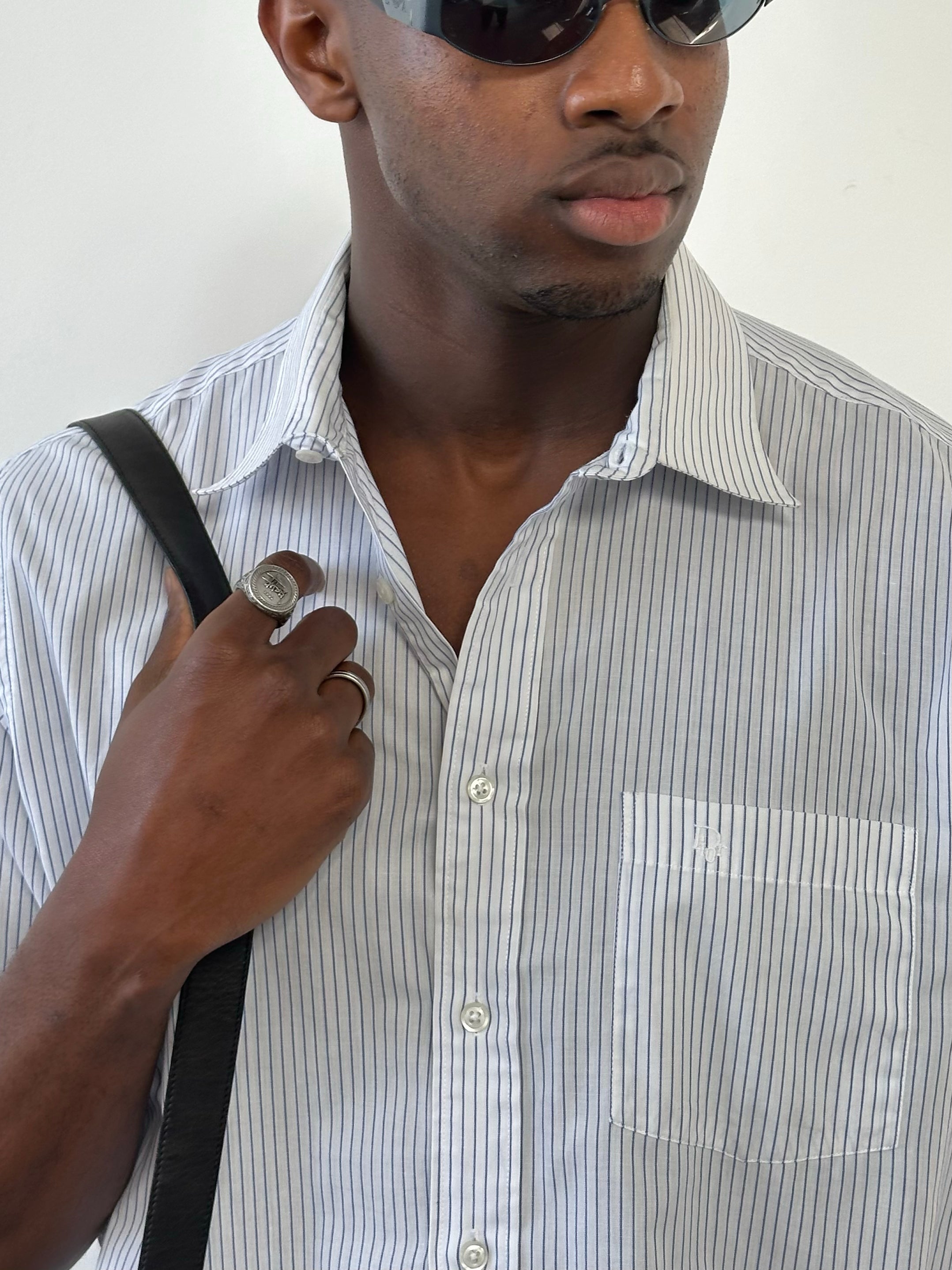 Christian Dior 1990s pure cotton striped short sleeve shirt in XL, featuring classic 90s design and bold vertical stripes.