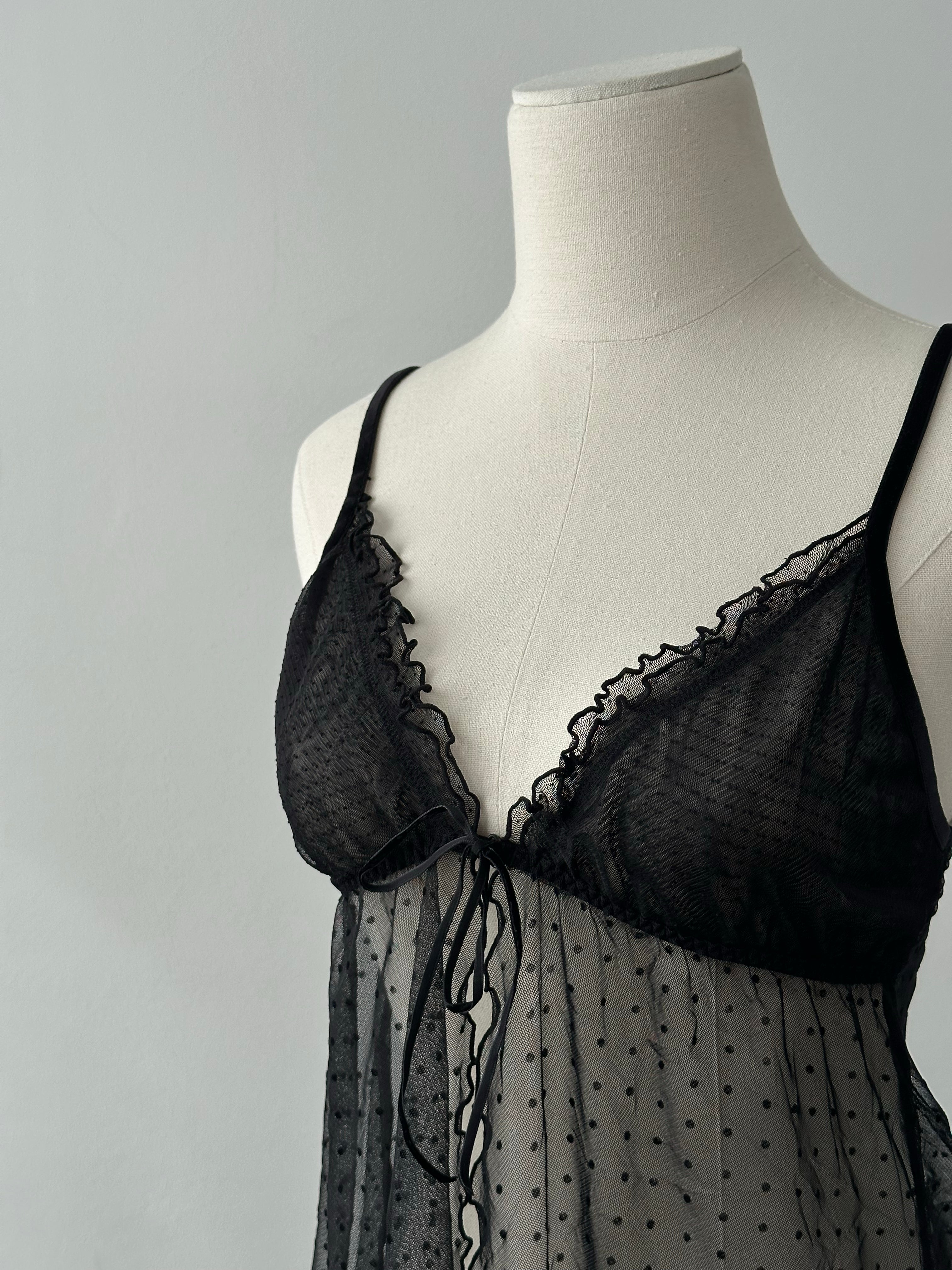 Vintage 2000s Sheer Split Polkadot Top - S