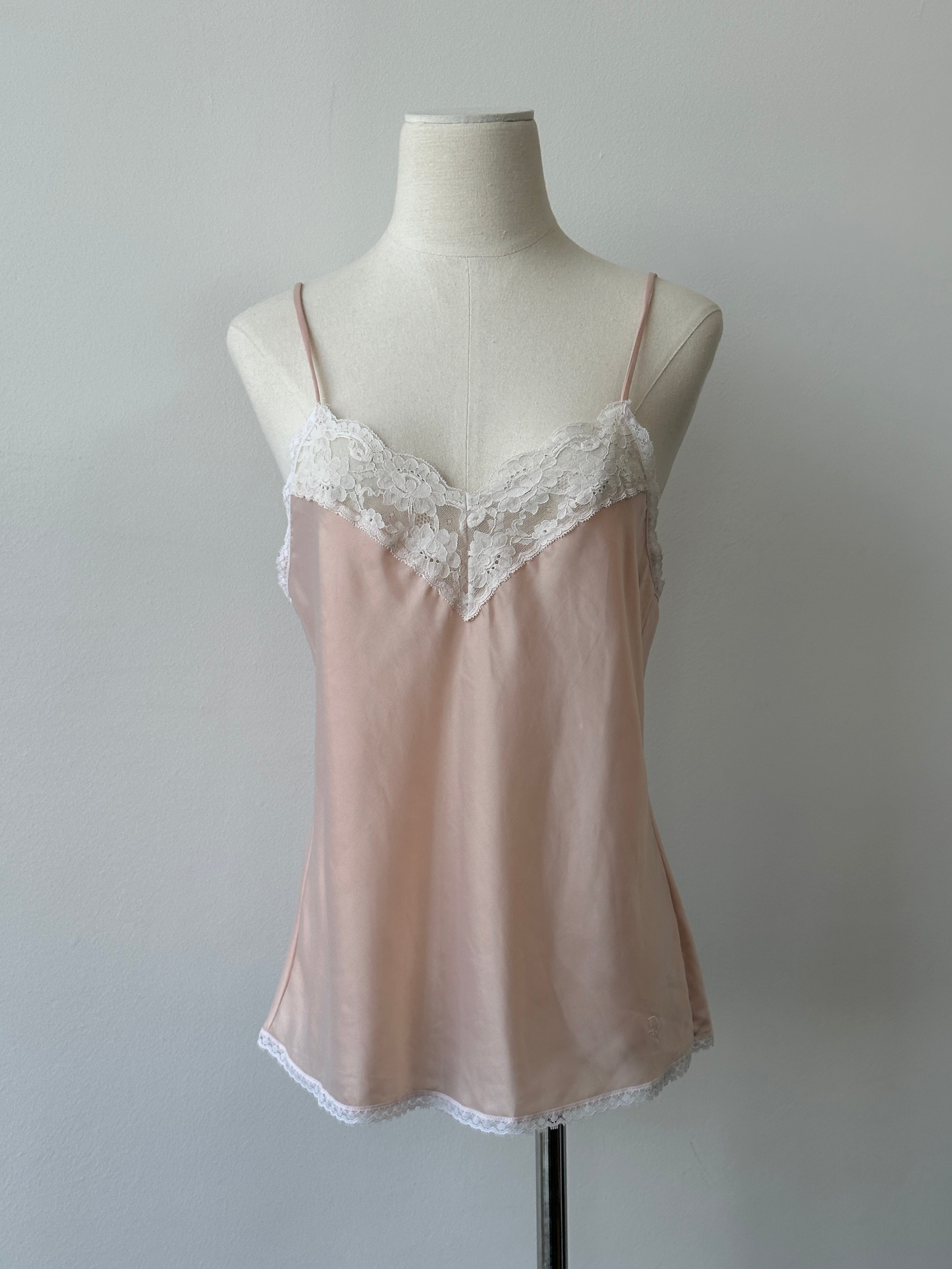 Christian Dior 1990s Satin Lace Logo Cami Top - S