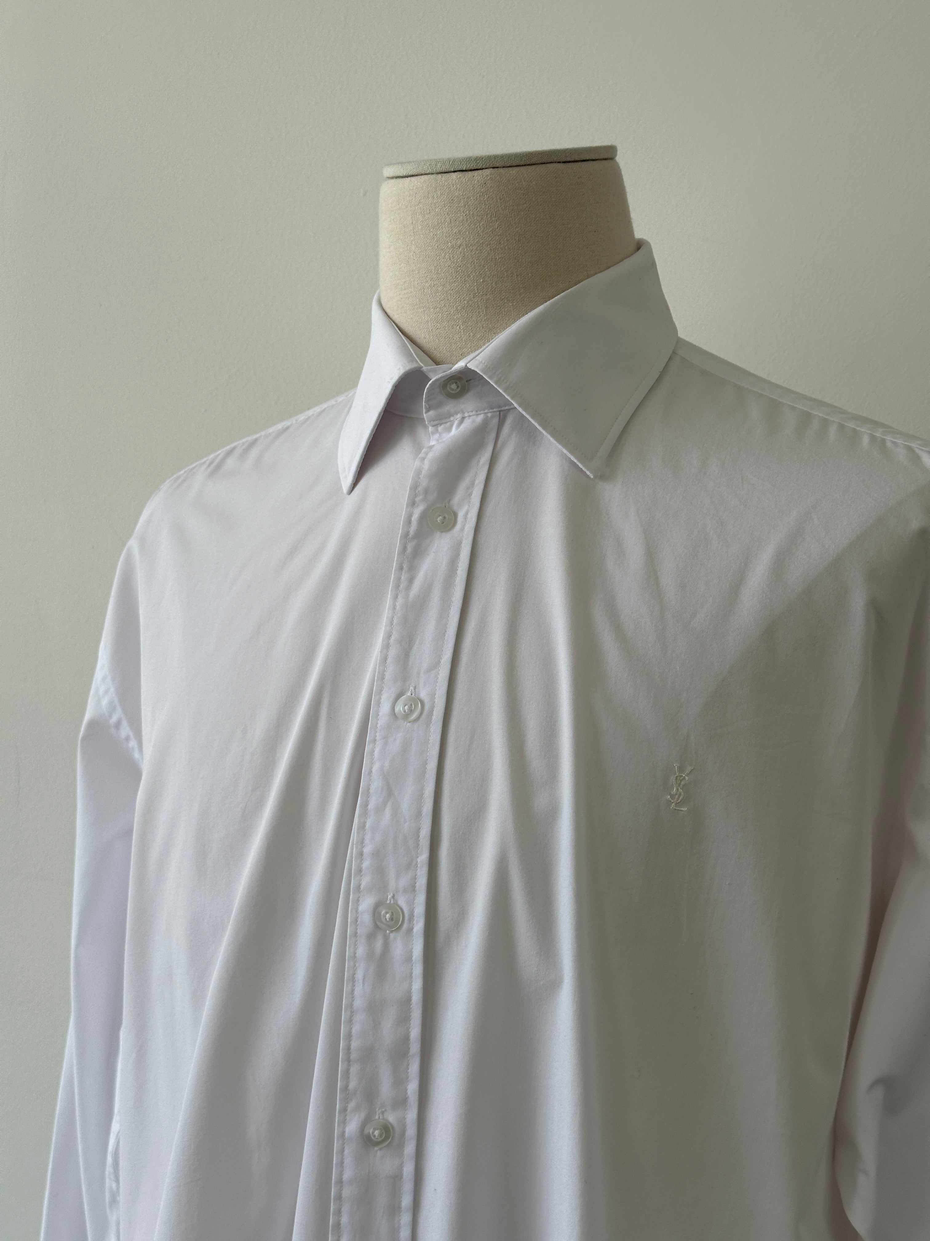 Yves Saint Laurent Pour Homme 1990s Cotton Logo Dress Shirt - XL
