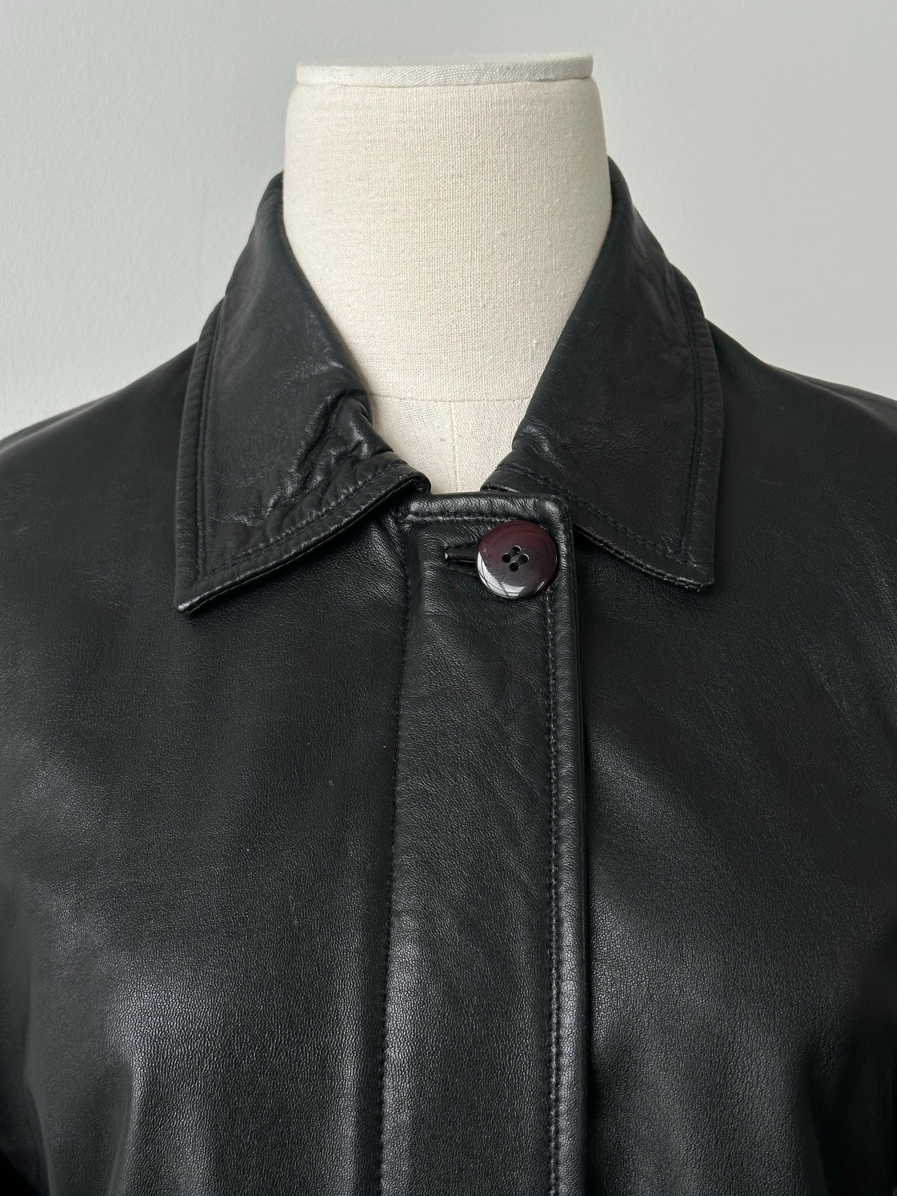Vintage 1990s Concealed Placket Leather Jacket - S