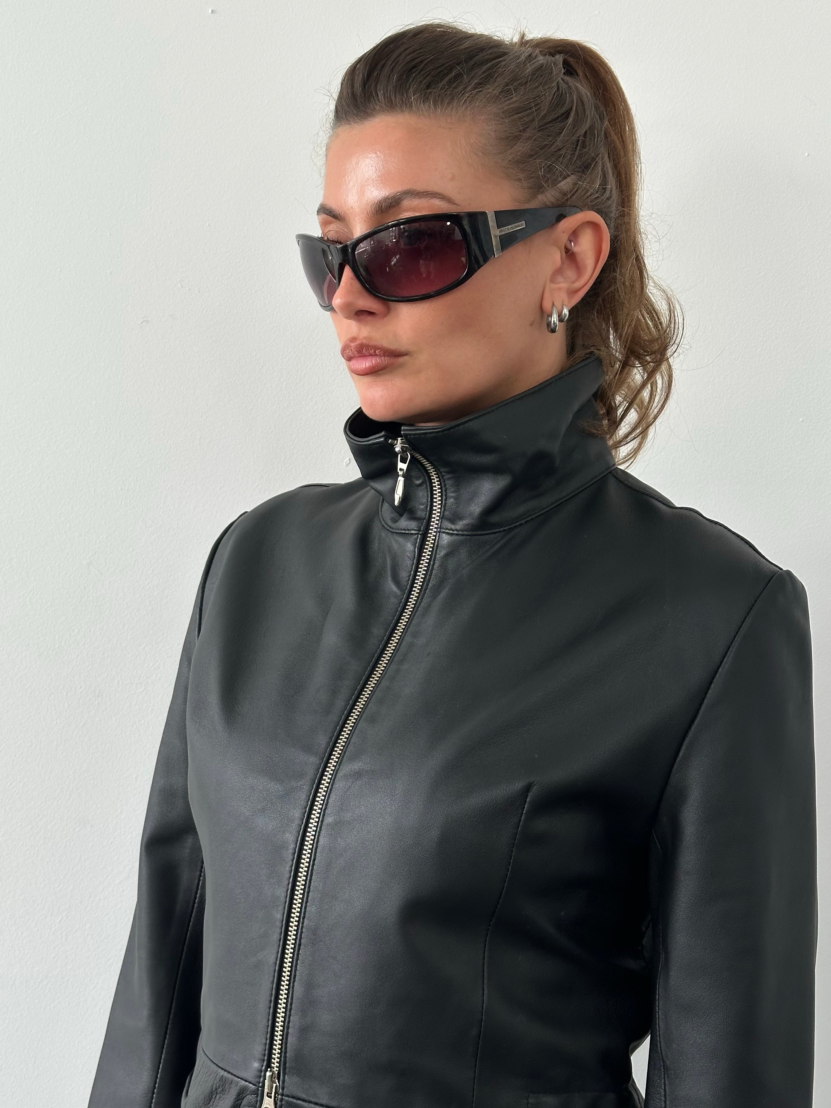 Vintage 2000s Double Zip Leather Trench Coat - M