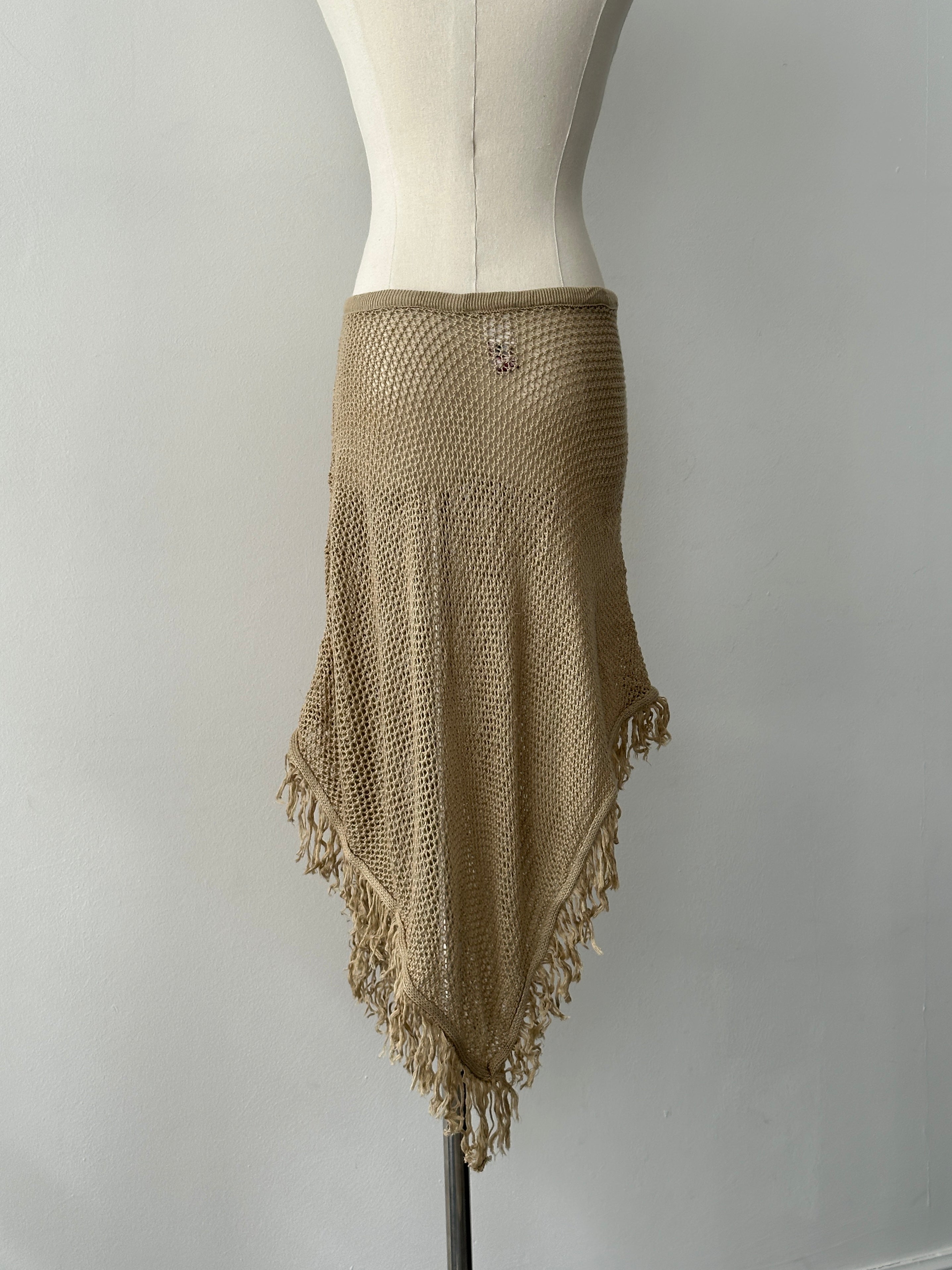 USA Vintage 1990s Open Knit Fringed Midi Skirt - W26