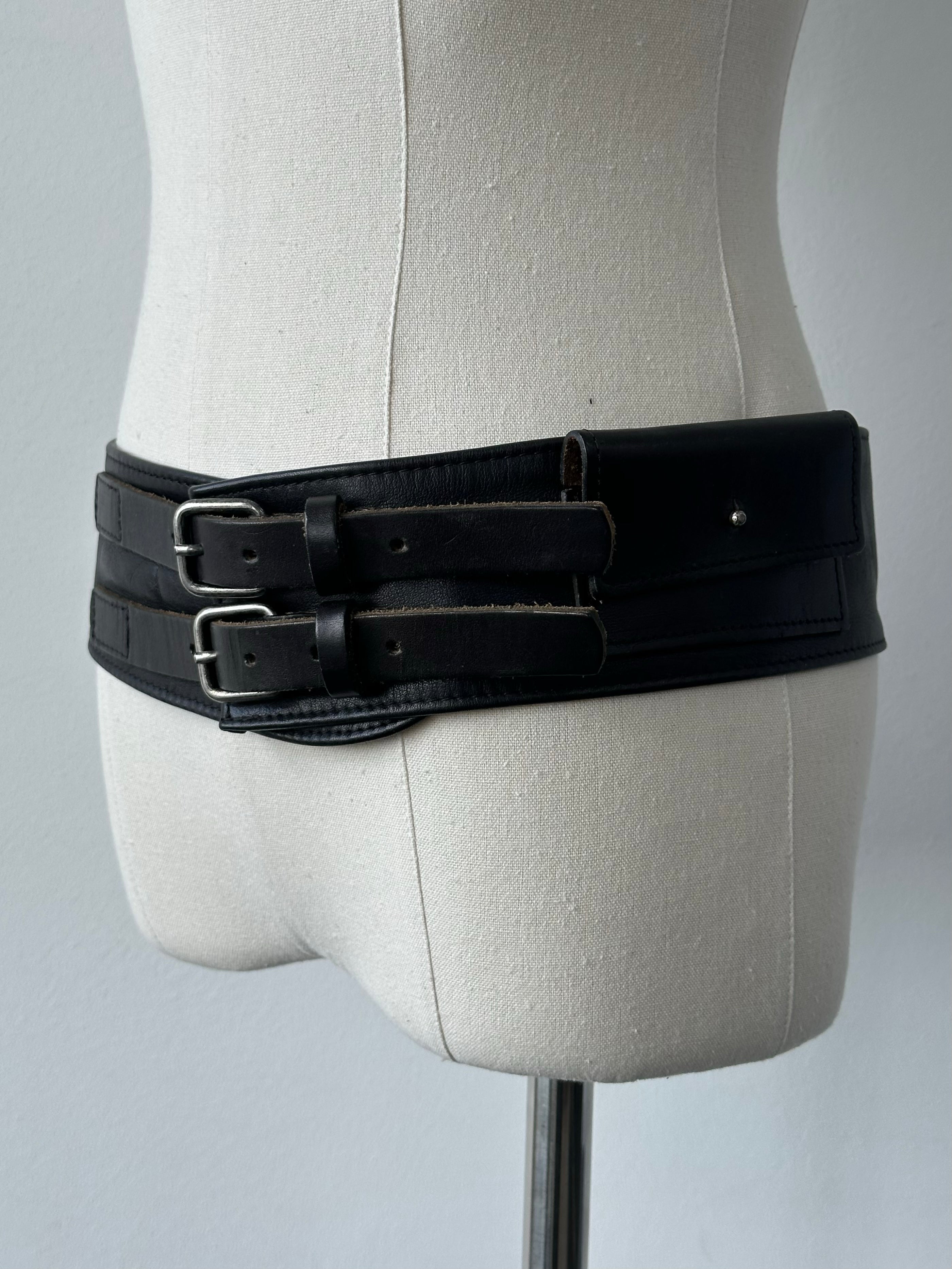 Vintage 1990s Leather Double Zip Belt Bag - W30-34