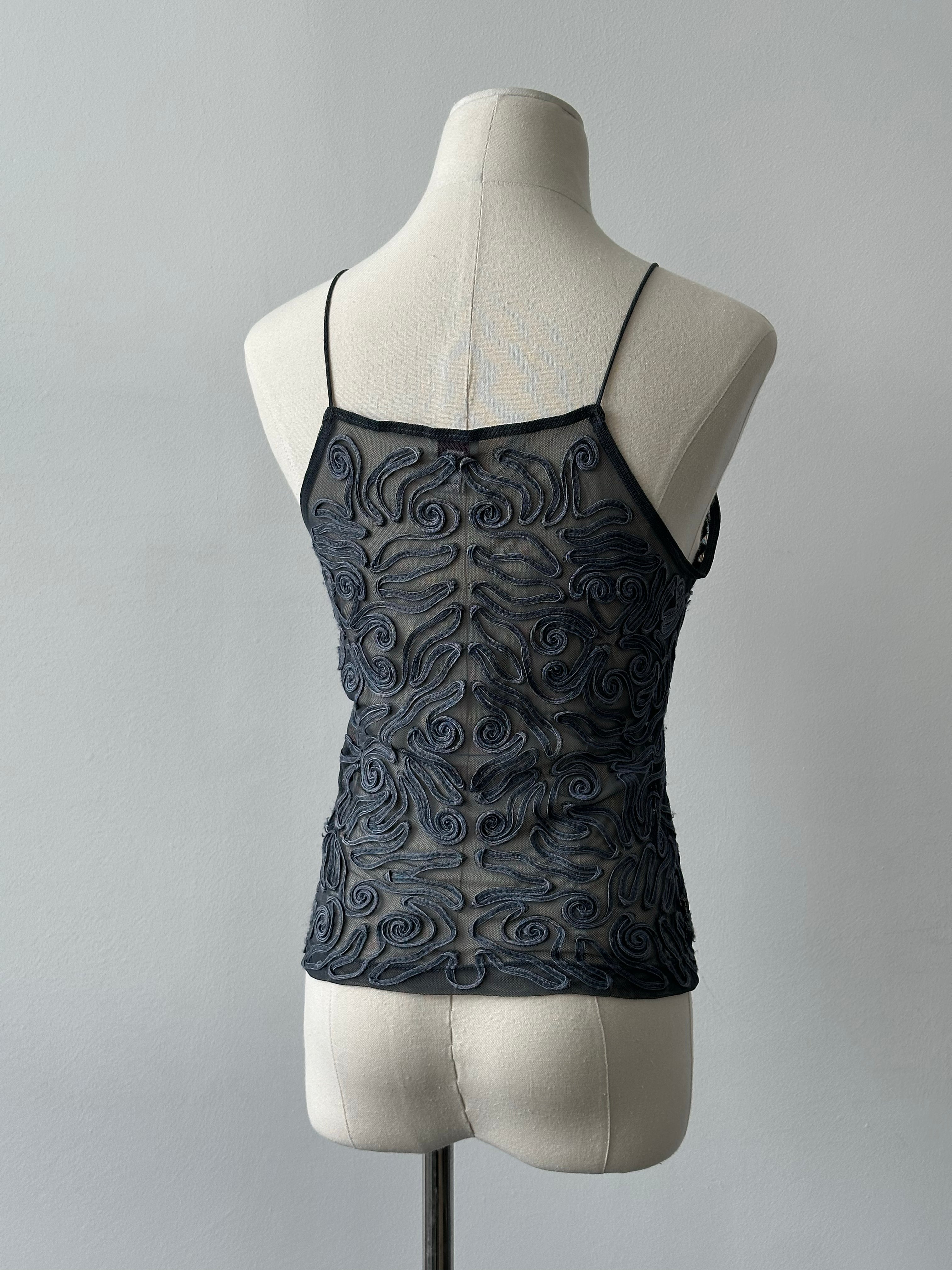 Armani Jeans 1990s Sheer Applique Vest Top - S