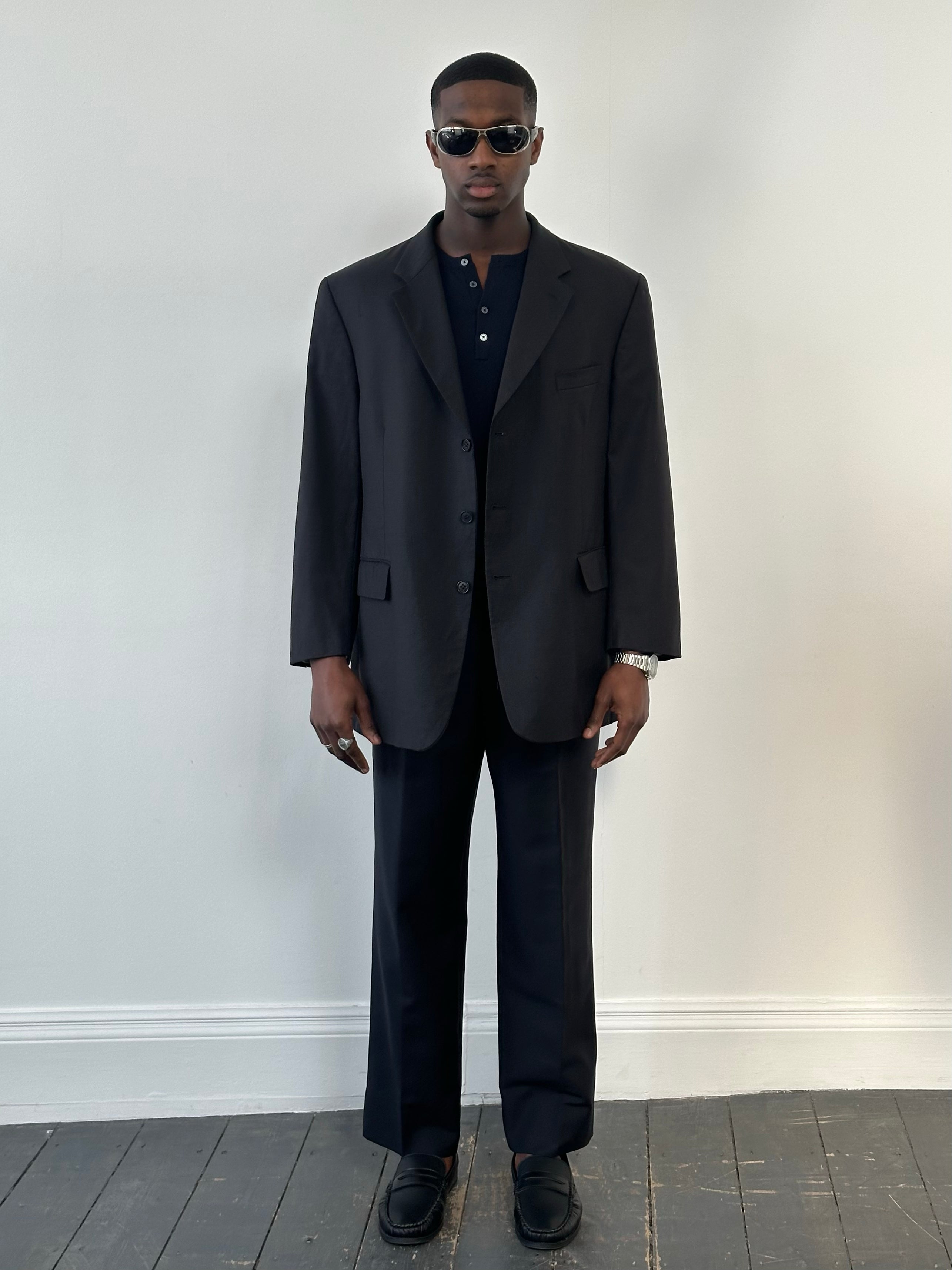 【希少・金ボタン】イヴサンローラン ダブル ニットジャケット YSLロゴ L 古着 イヴサンローラン Yves Saint Laurent テーラードジャケット
