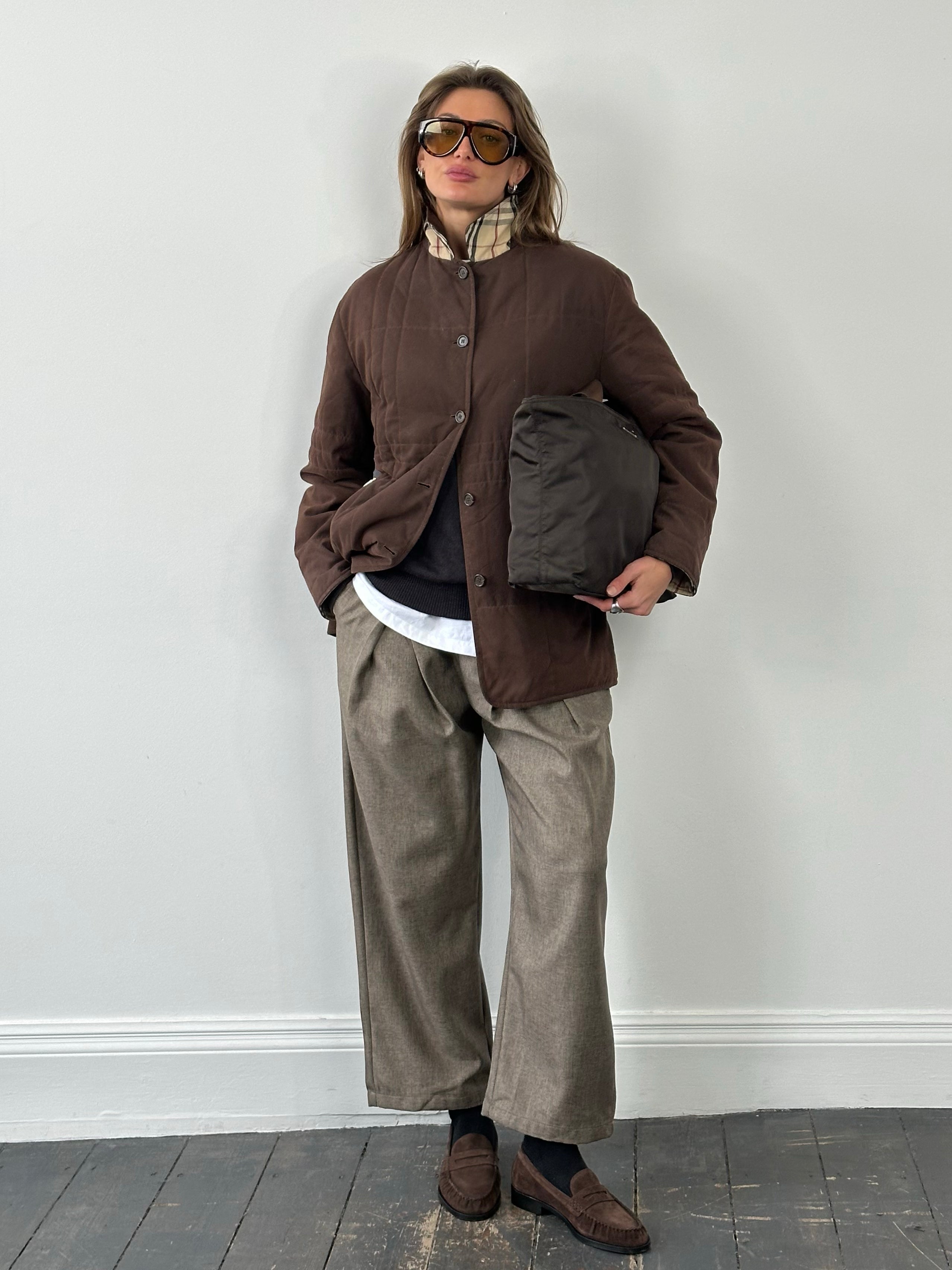 Burberry London 2000s cotton check jacket showing classic beige, black, and red Burberry check pattern on front and collar.