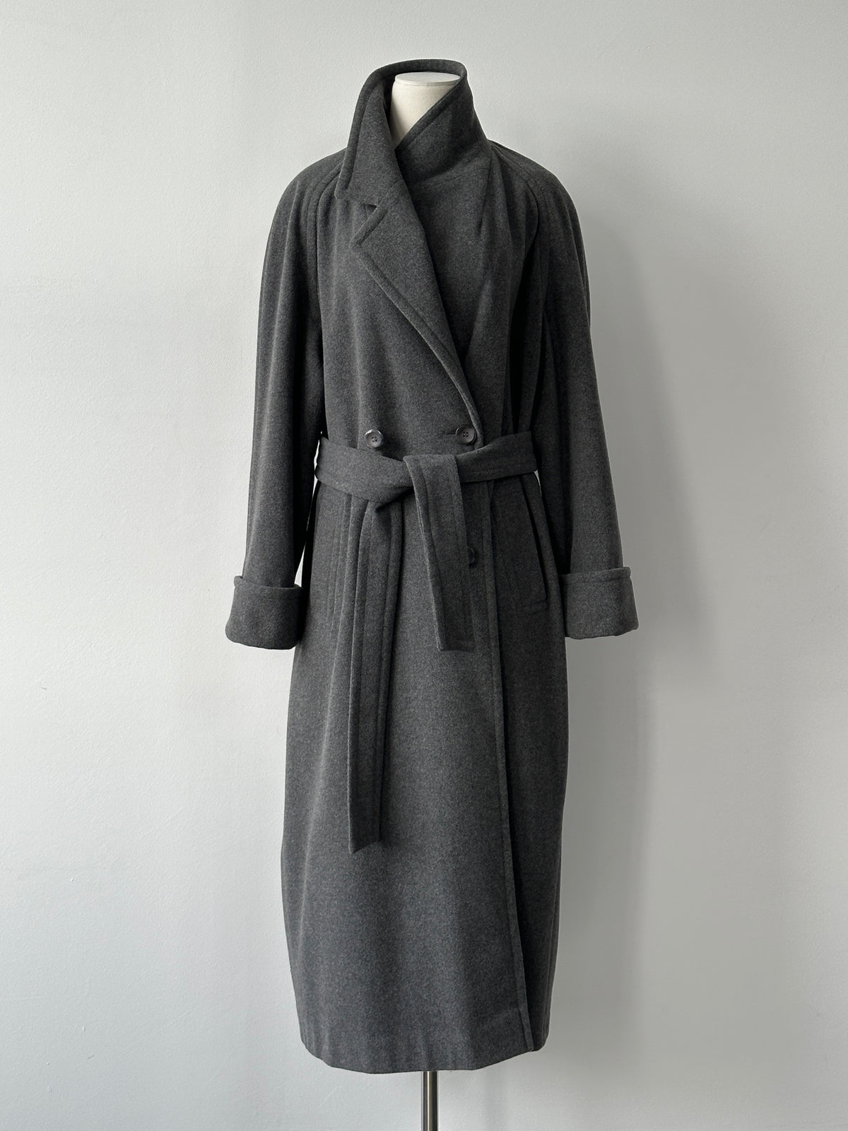 British Vintage 1990s Wool Cashmere Belted Double Breasted Coat - XL