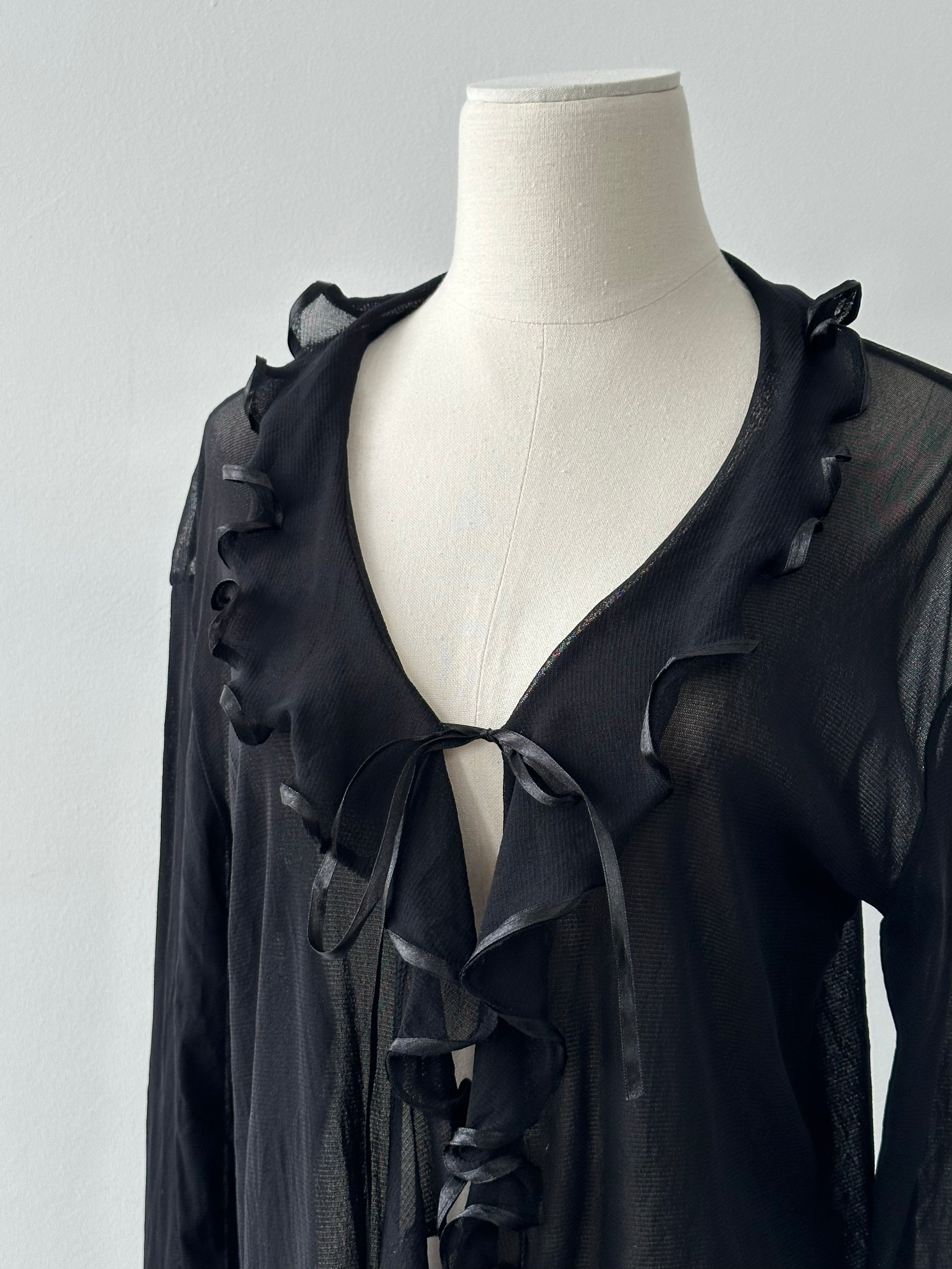 Italian Vintage 1990s Sheer Ruffle Top - M/L
