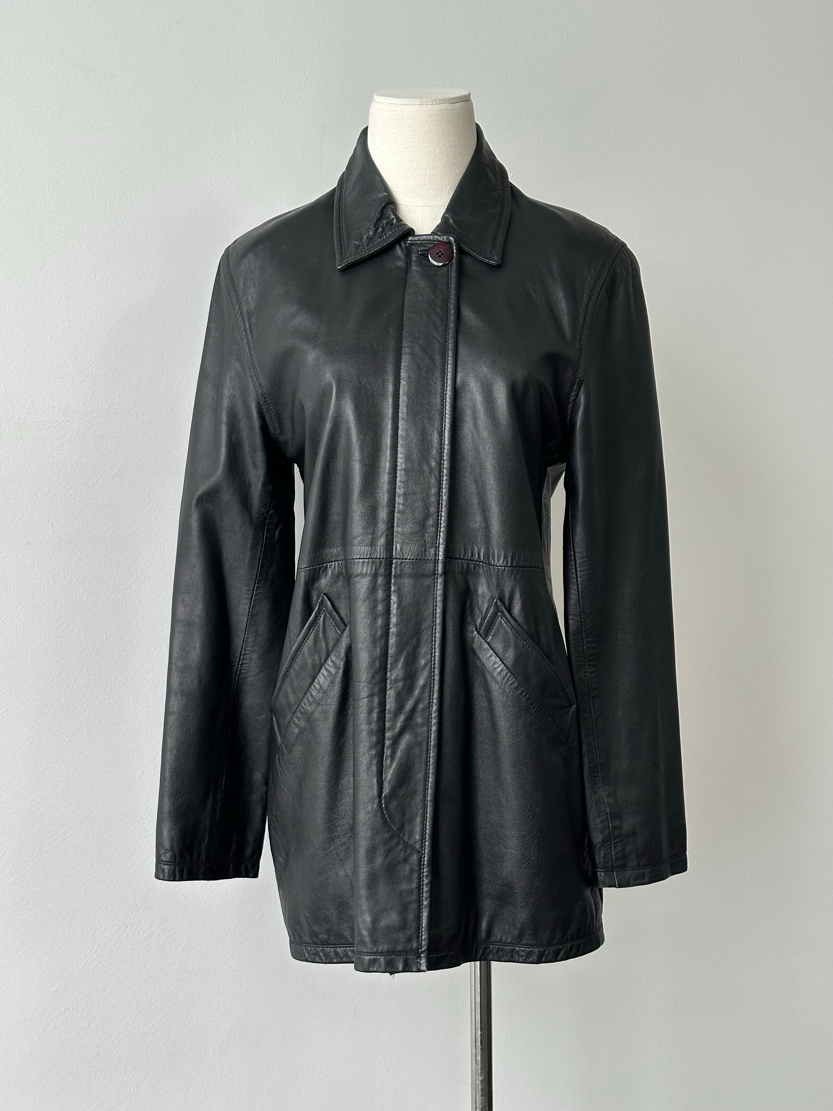 Vintage 1990s Concealed Placket Leather Jacket - S