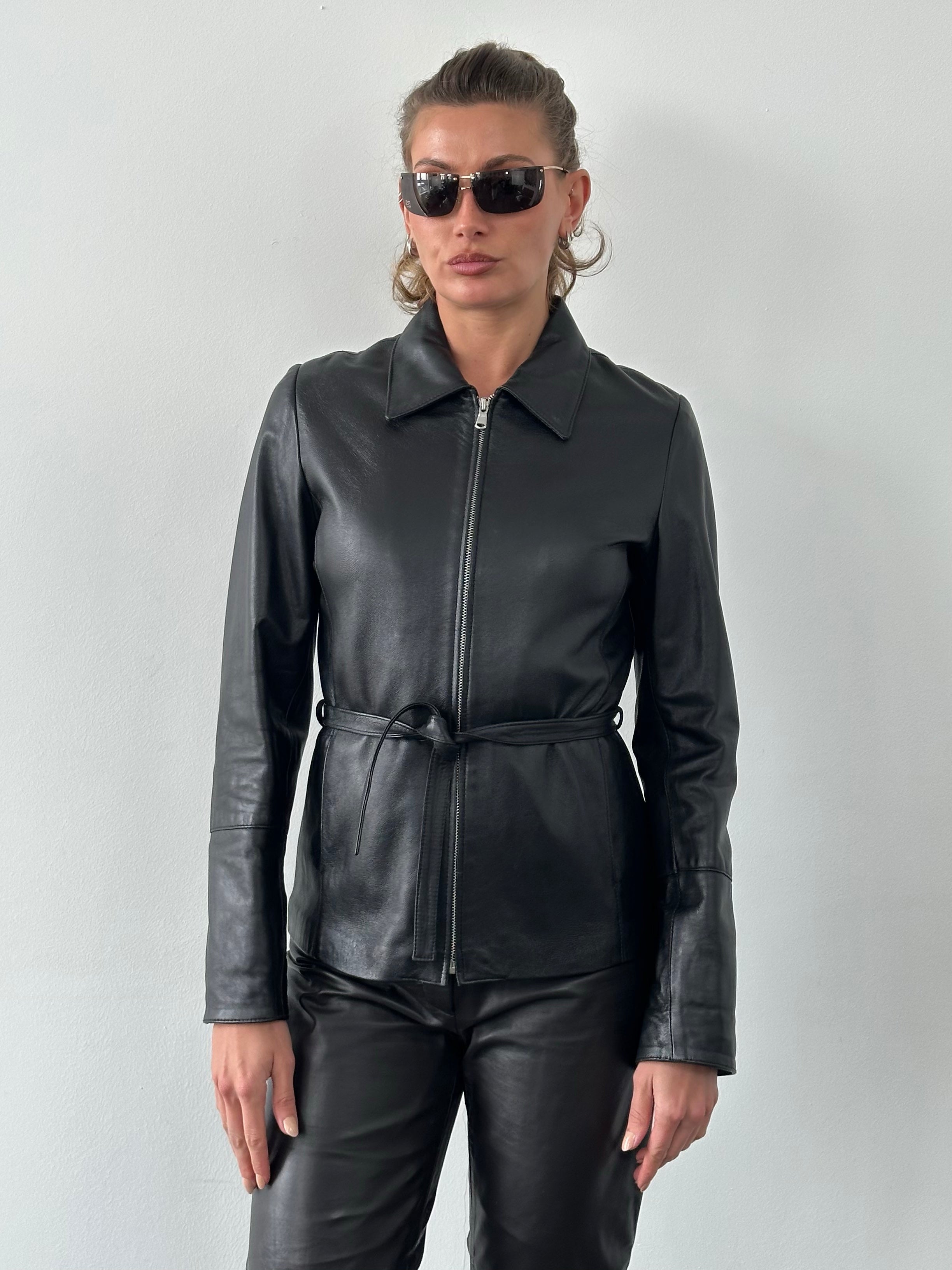 Vintage 1990s Belted Leather Jacket - S