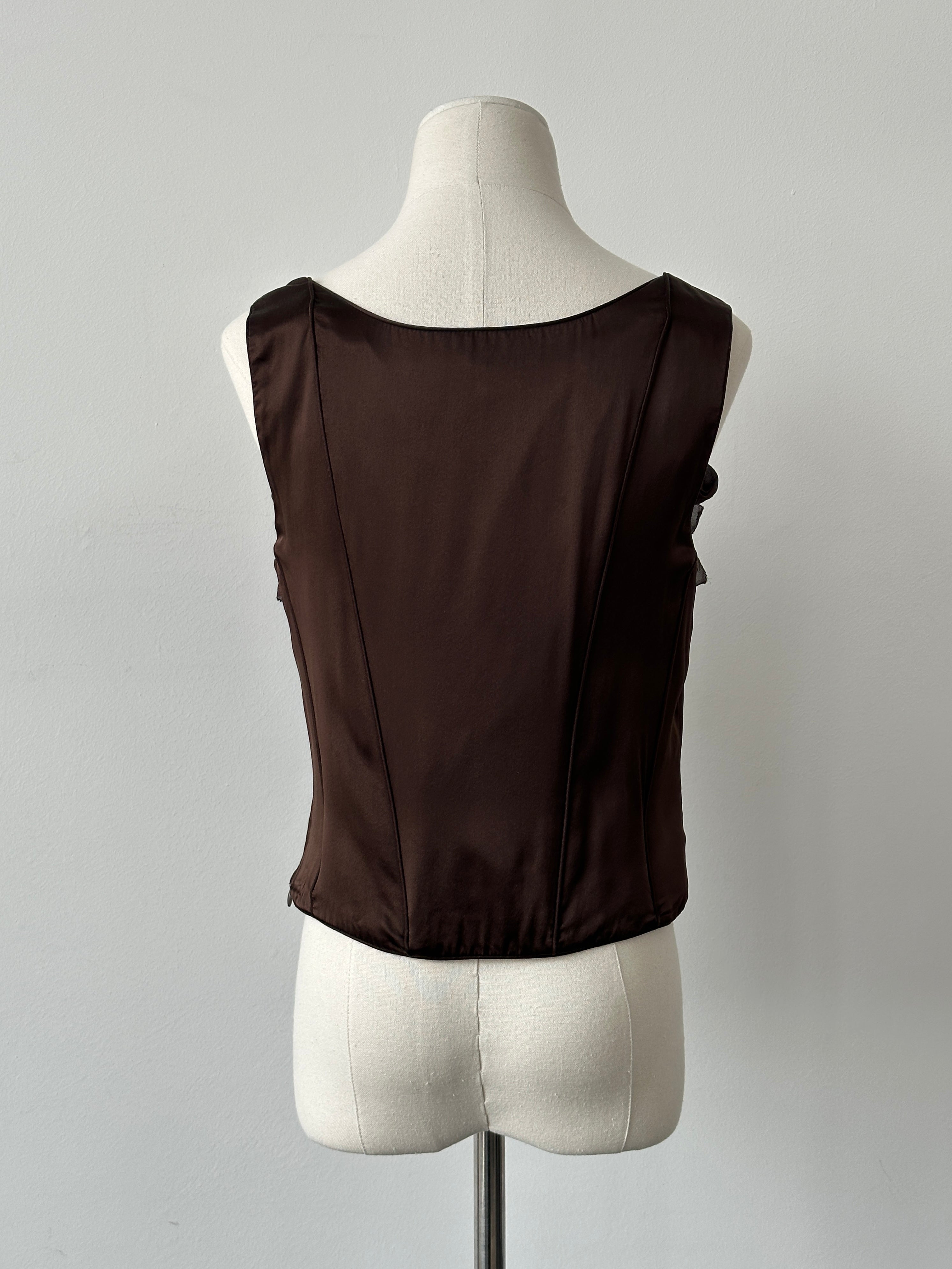 Vintage 2000s Pure Silk Sleeveless Corset Top - L