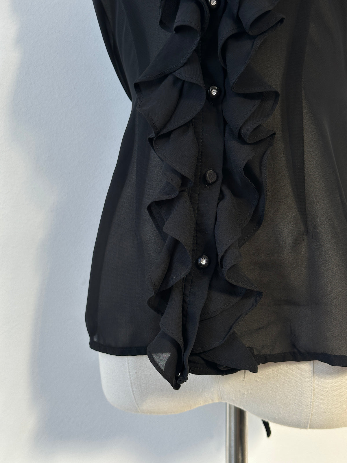 Vintage 2000s Sheer Ruffle Tit Belt Sleeveless Shirt - XS