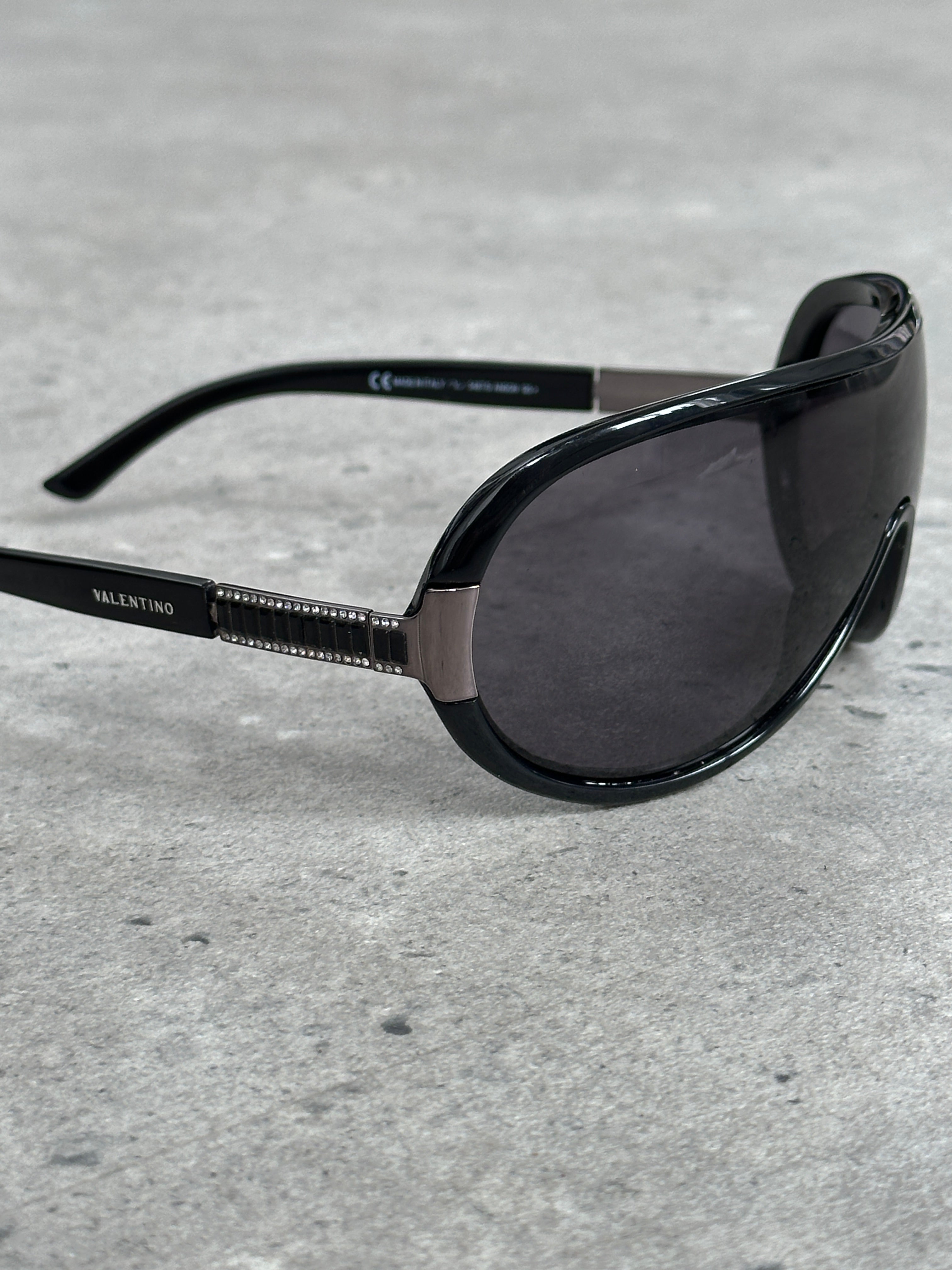 Valentino 2000s Crystal Bar Shield Logo Sunglasses