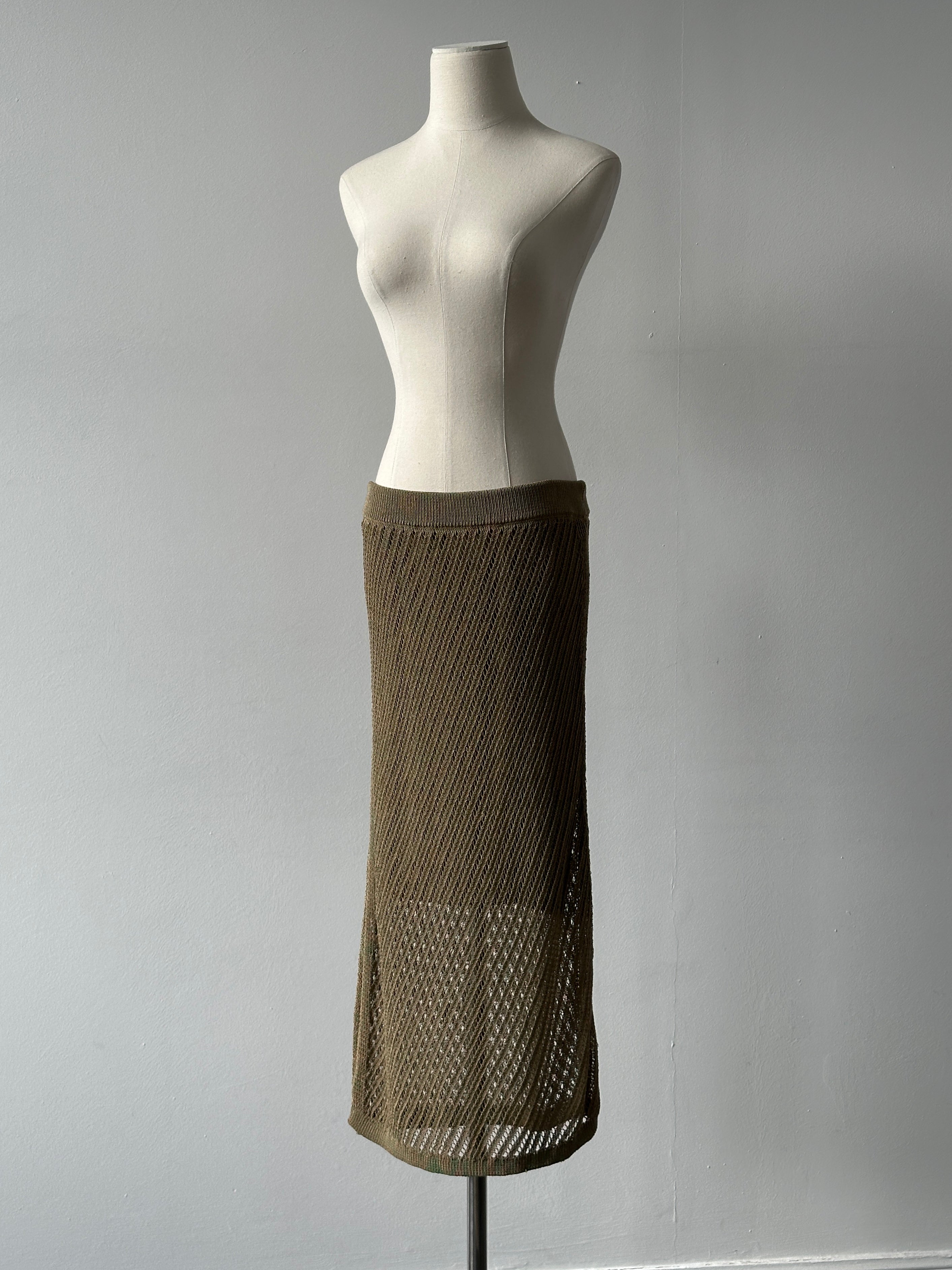 DKNY 2000s Cotton Open Knit Midi Skirt - W30