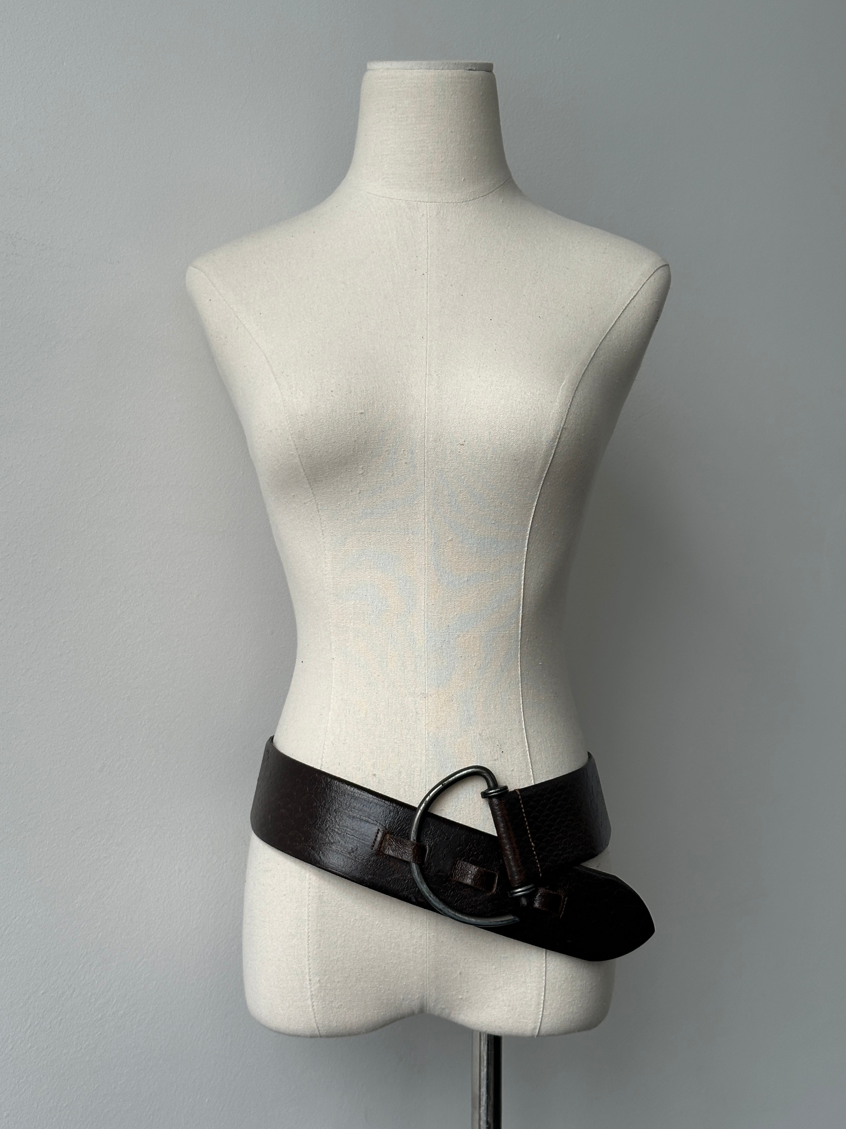 Vintage 1990s Leather Chunky D Ring Belt - W35-38