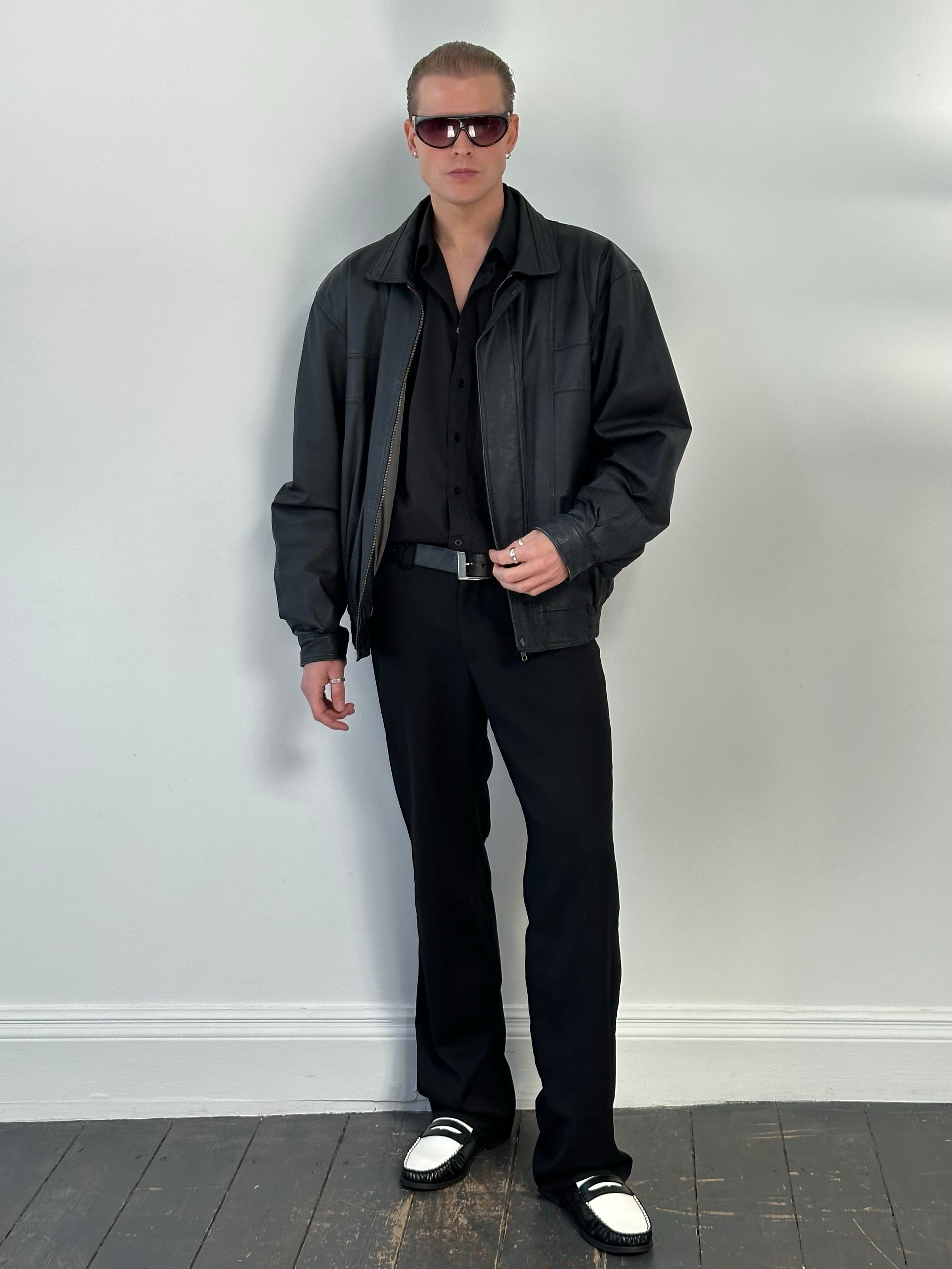 Vintage 1990s Boxy Leather Bomber Jacket - XL/XXL
