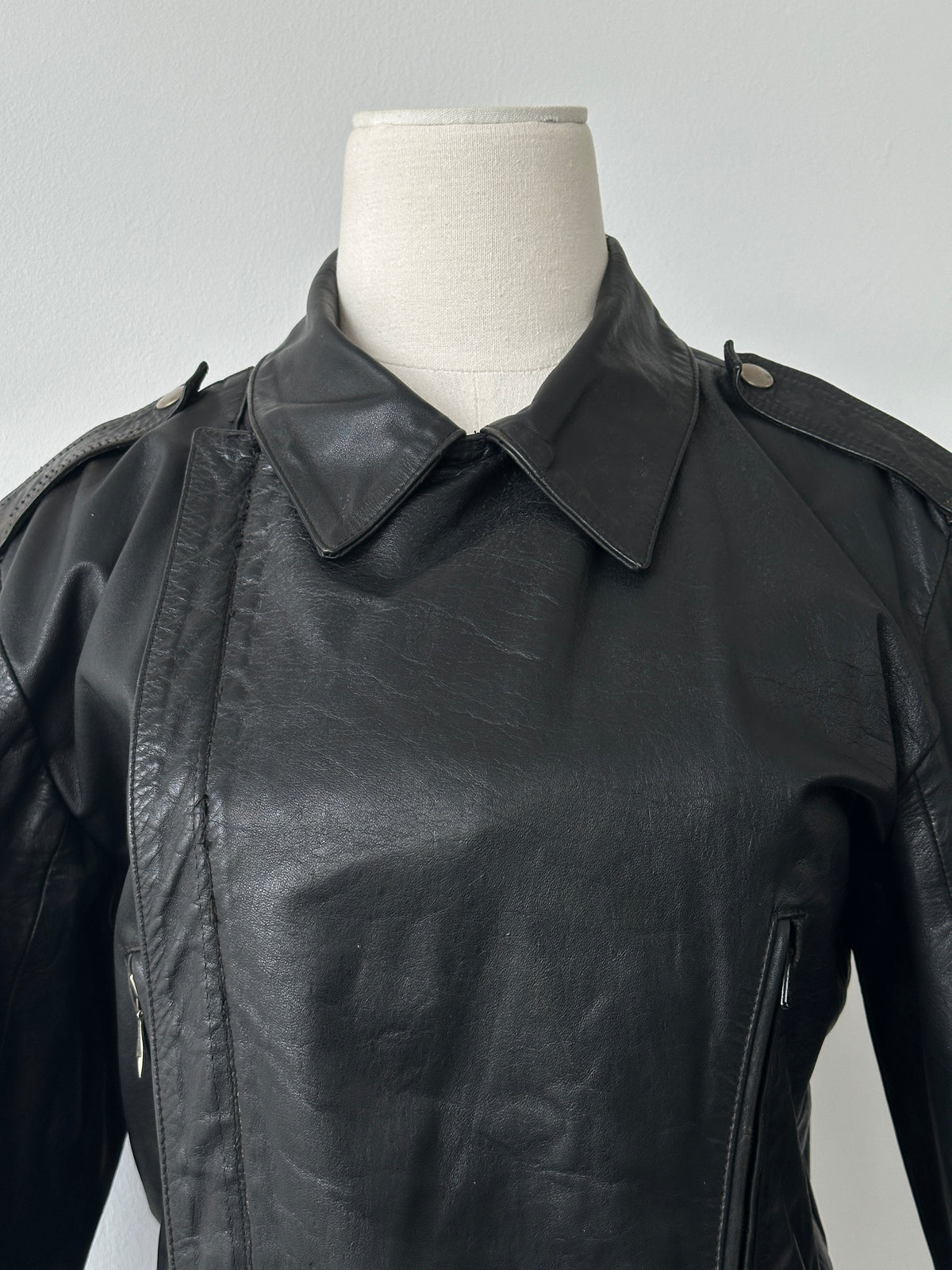 Vintage 1990s Fitted Moto Leather Jacket - XS-S