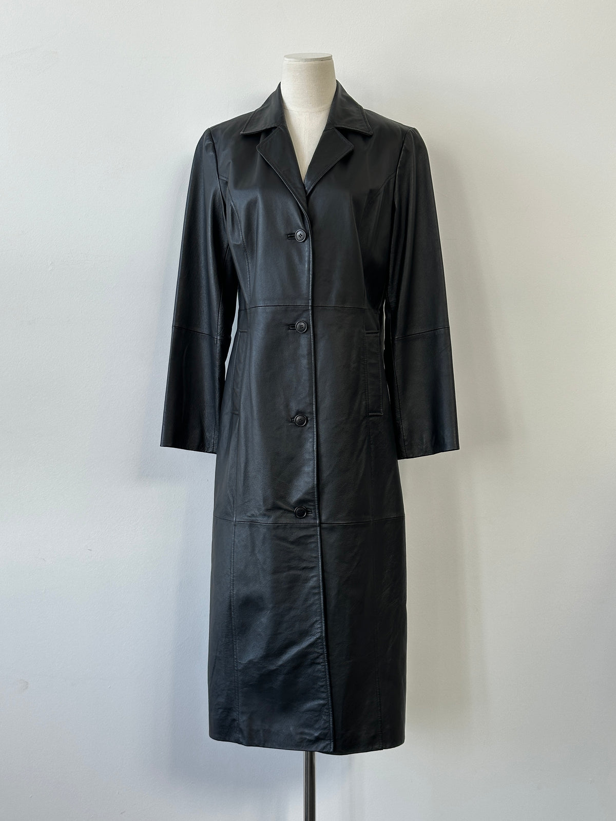 Vintage 1990s Floor Length Leather Trench - M