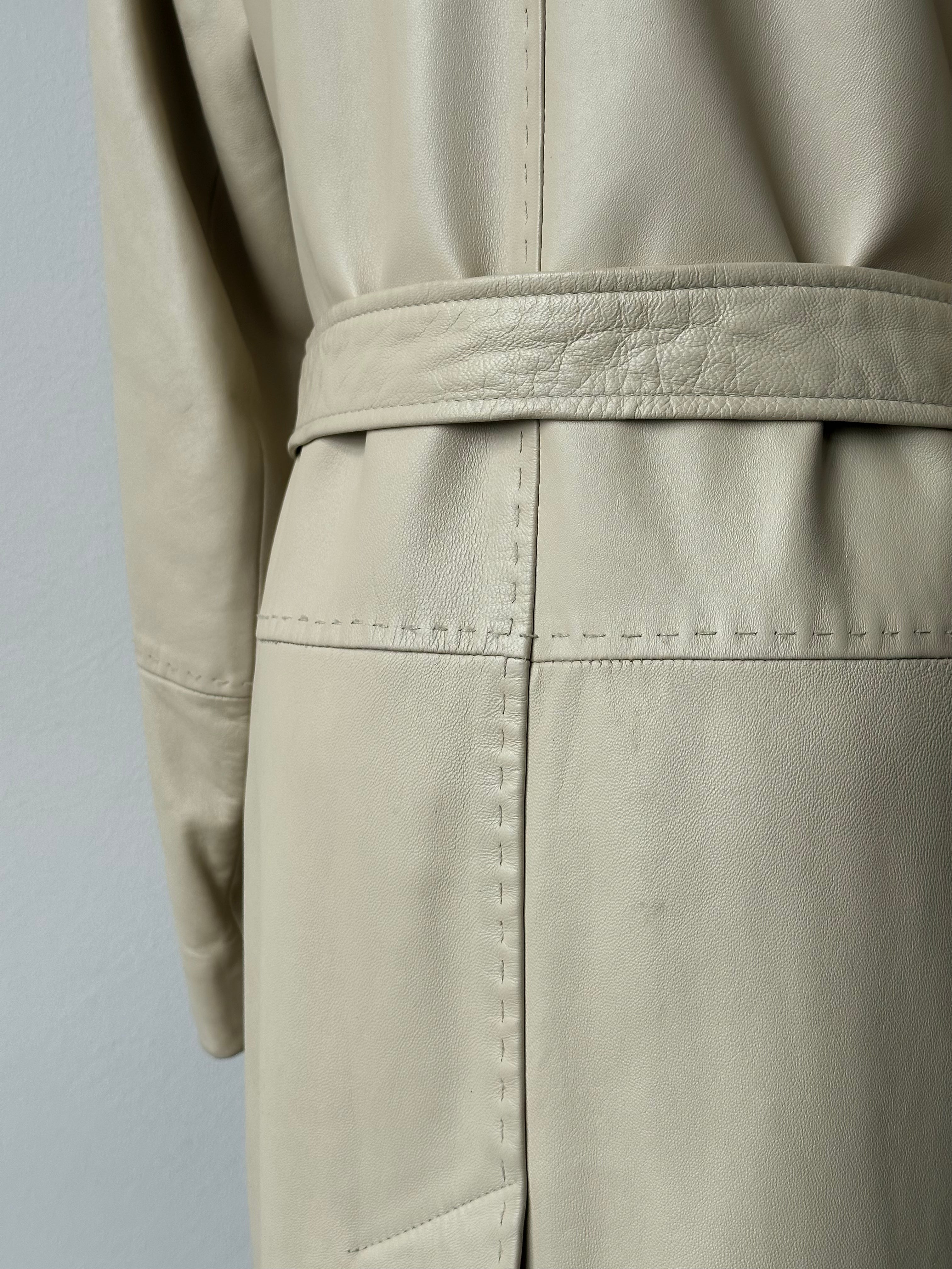 Vintage 1990s Leather Belted Trench Coat - S