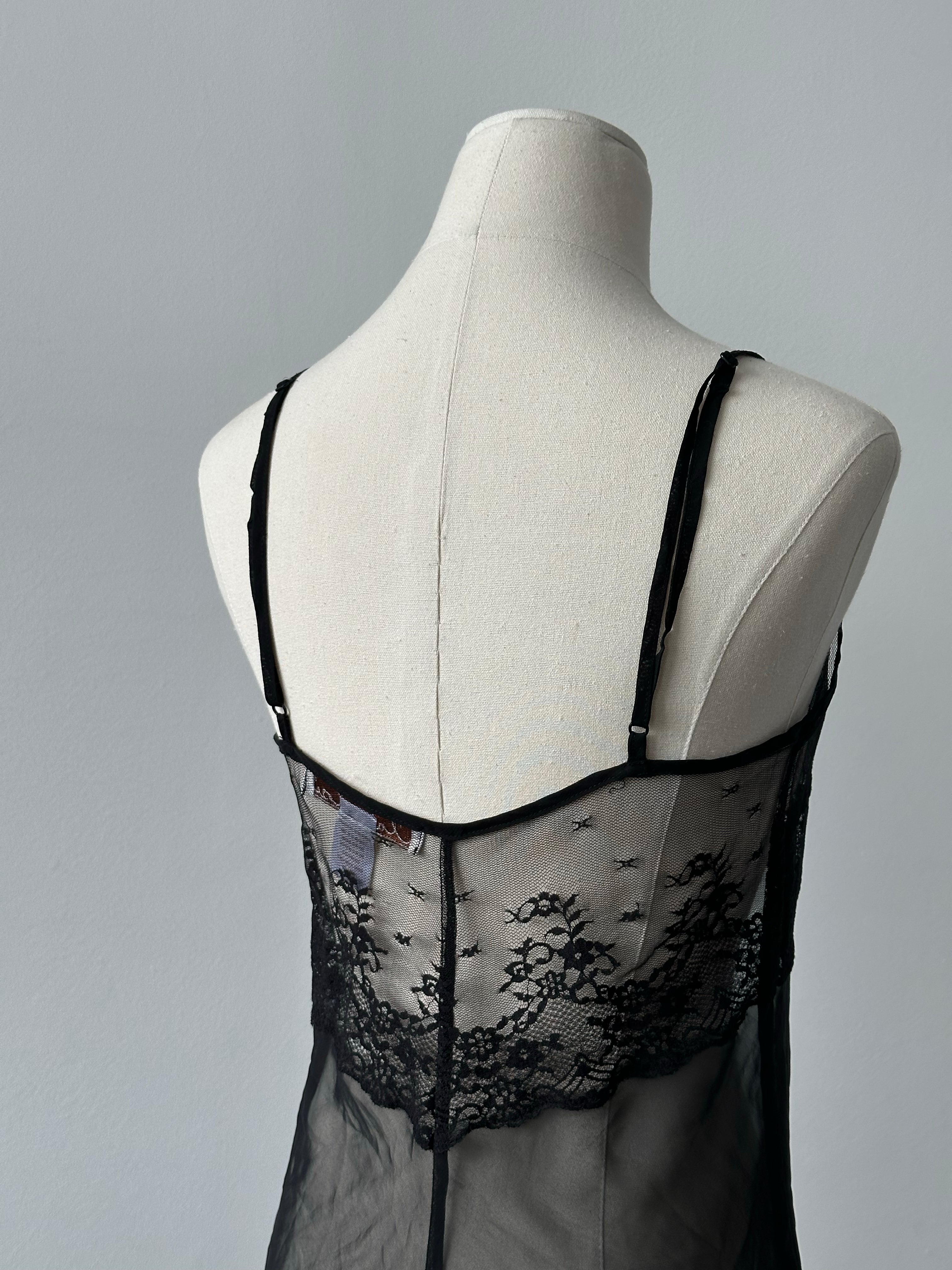 Vintage 1990s Sheer Lace Split Top - S/M