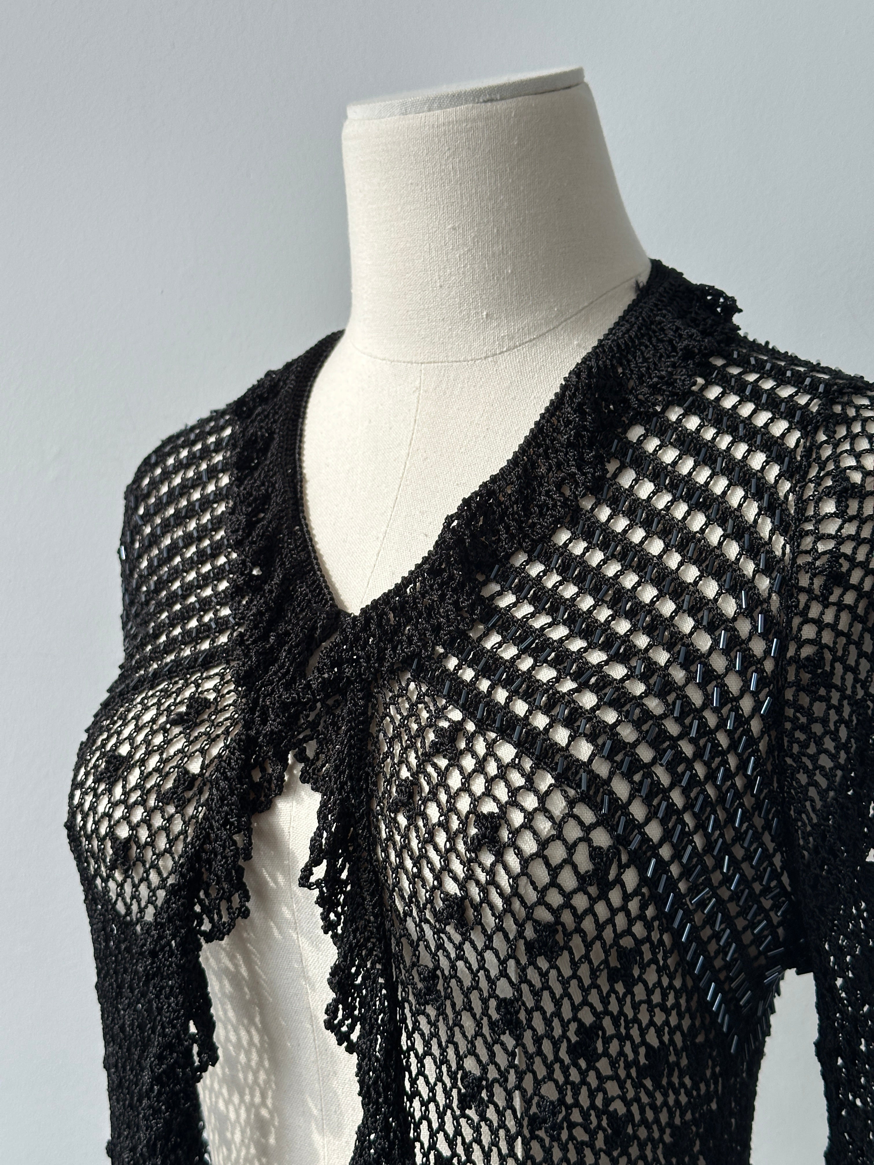 Vintage 2000s Open Knit Beaded Cardigan - XS-S