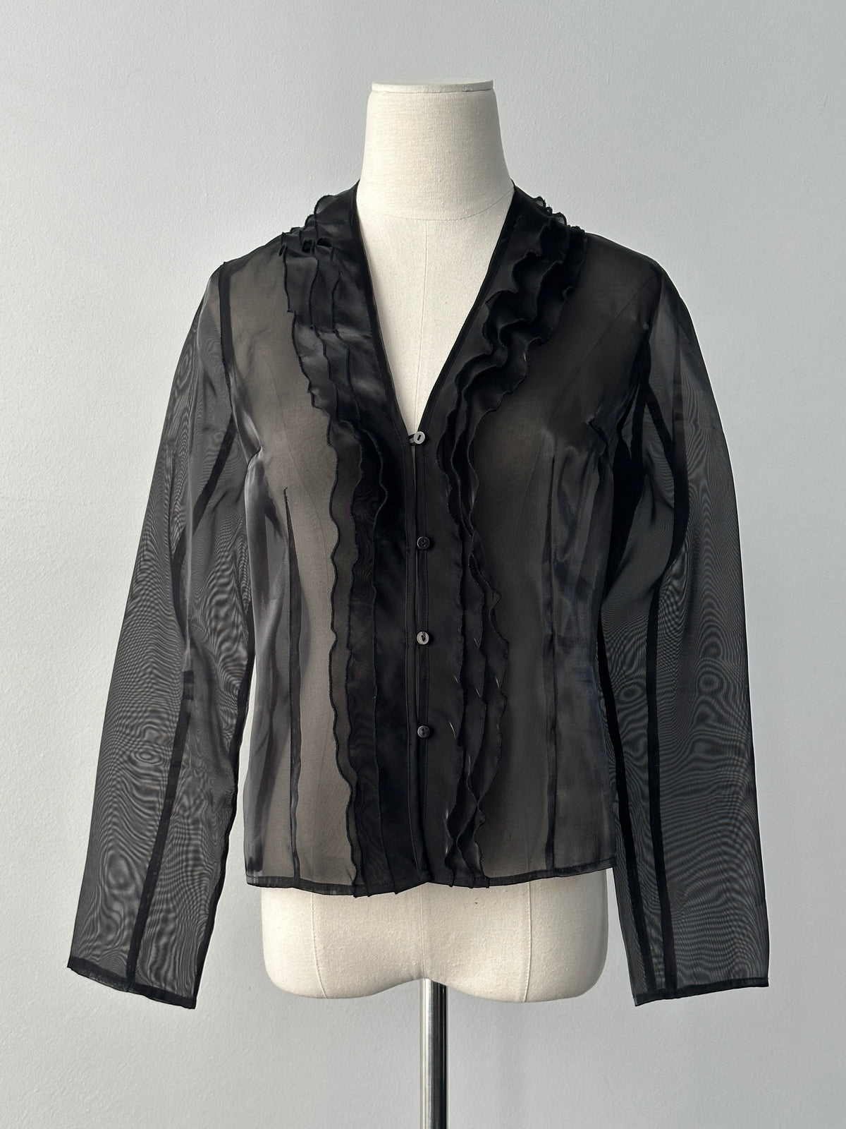 Vintage 1990s Sheer Ruffle Shirt - S
