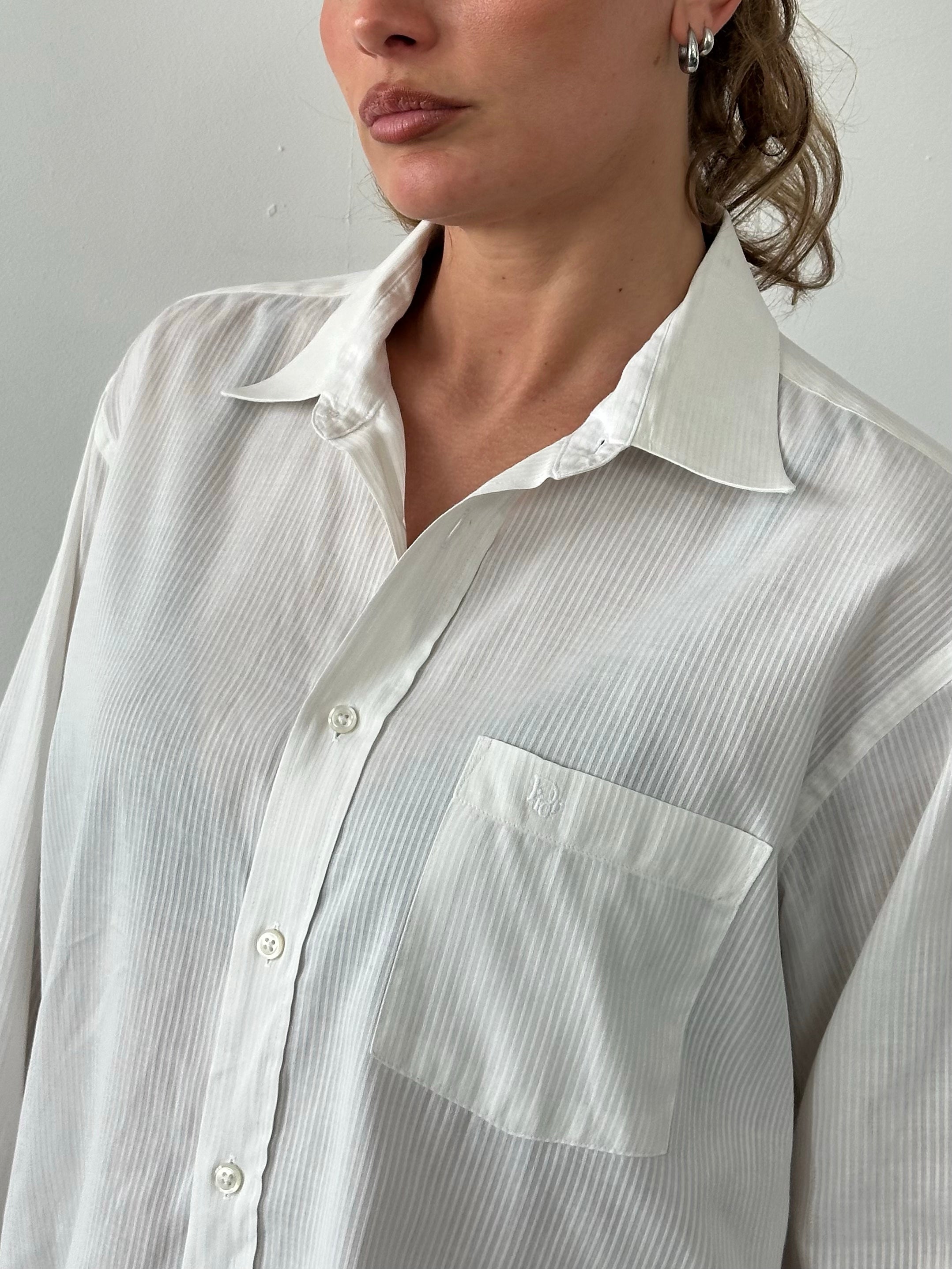 Christian Dior 1990s Cotton Striped Logo Shirt - L