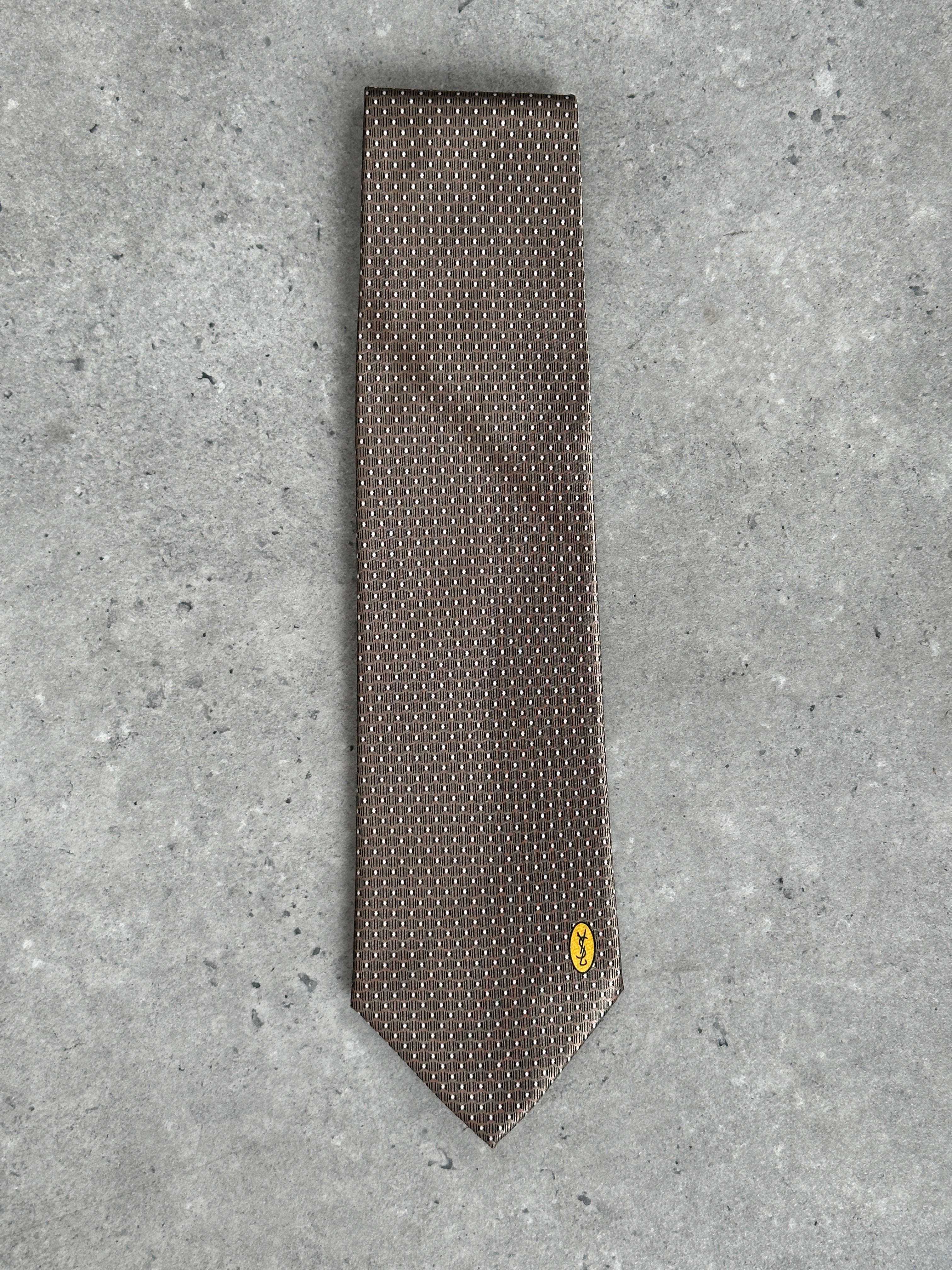Yves Saint Laurent 1990s Pure Silk Logo Print Tie