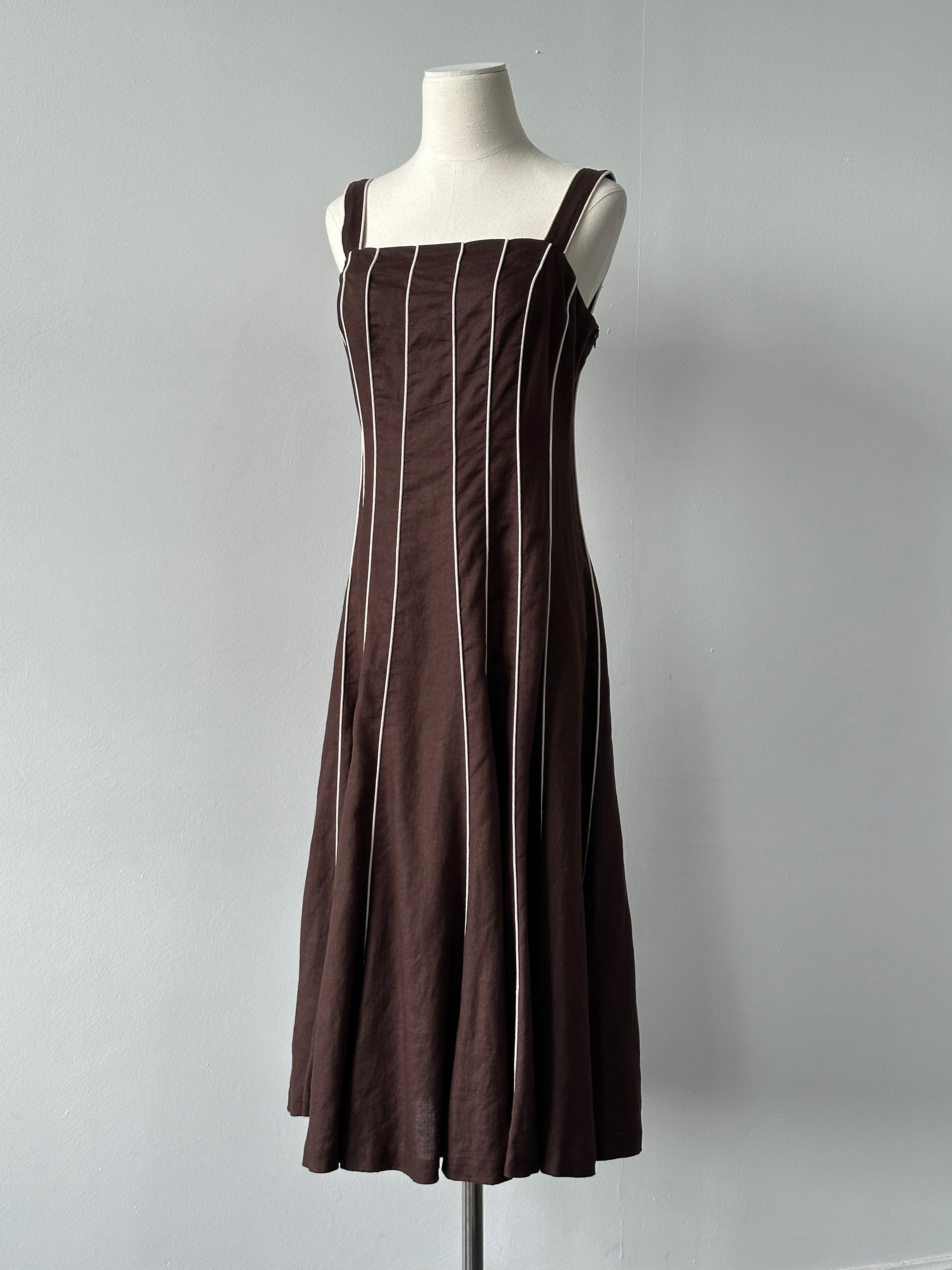 Vintage 1990s Pure Linen Striped Dress - M