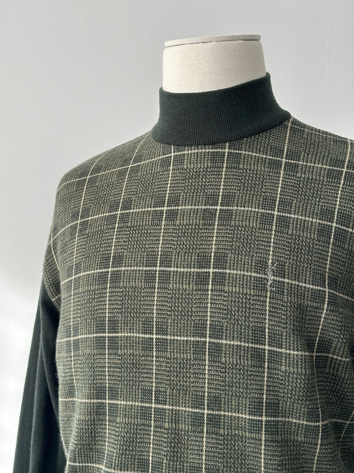 Yves Saint Laurent 1990s Pure Wool Check High Neck Jumper - S-M